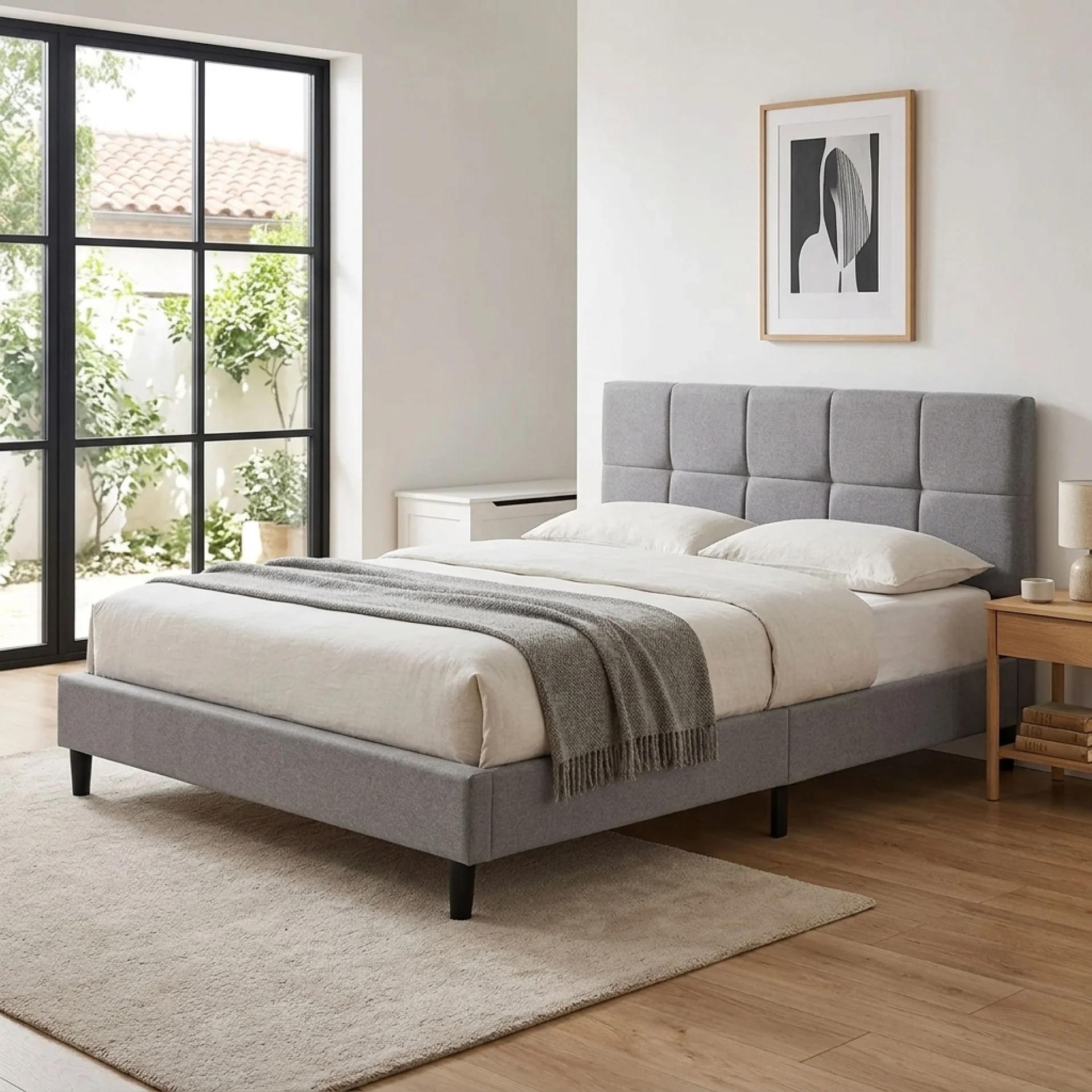 Nora Double Bed Frame - Light Grey