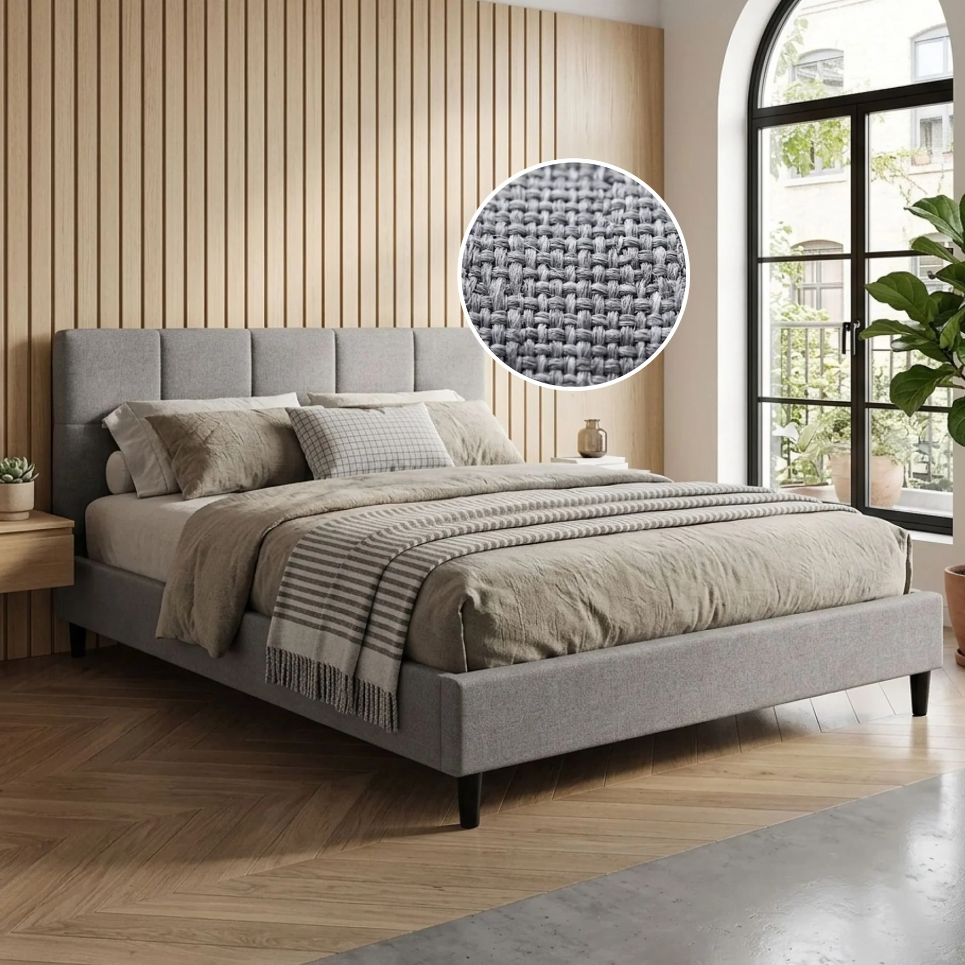 Nora Double Bed Frame - Light Grey - Image 2