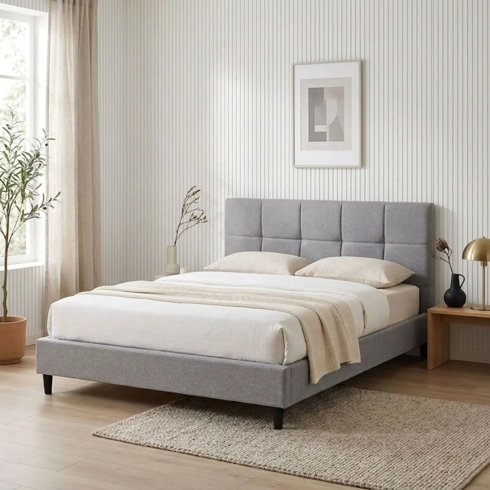 Nora Double Bed Frame - Light Grey - Image 3
