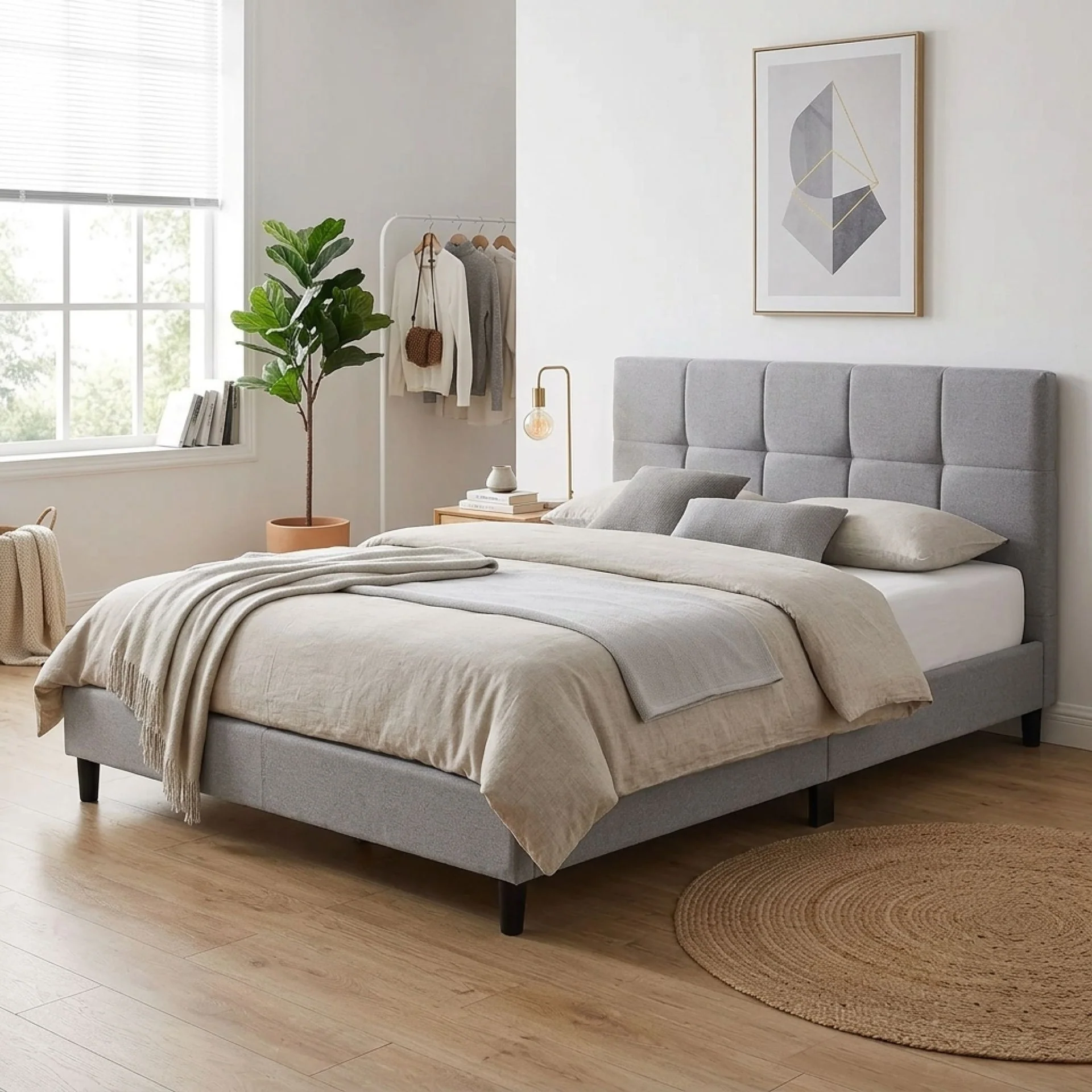 Nora Double Bed Frame - Light Grey - Image 4
