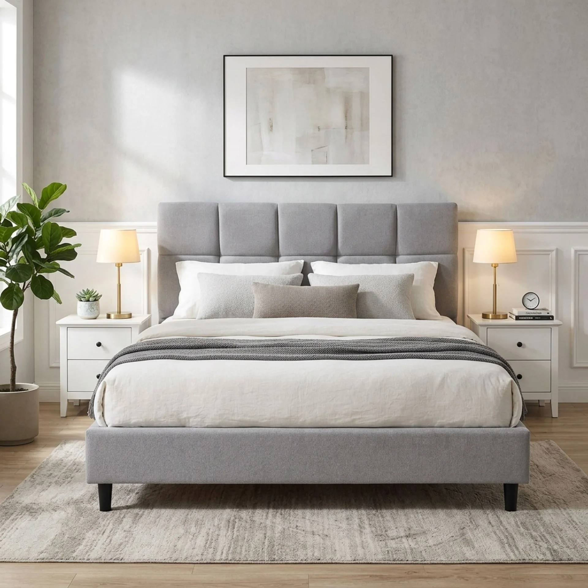 Nora Double Bed Frame - Light Grey - Image 5