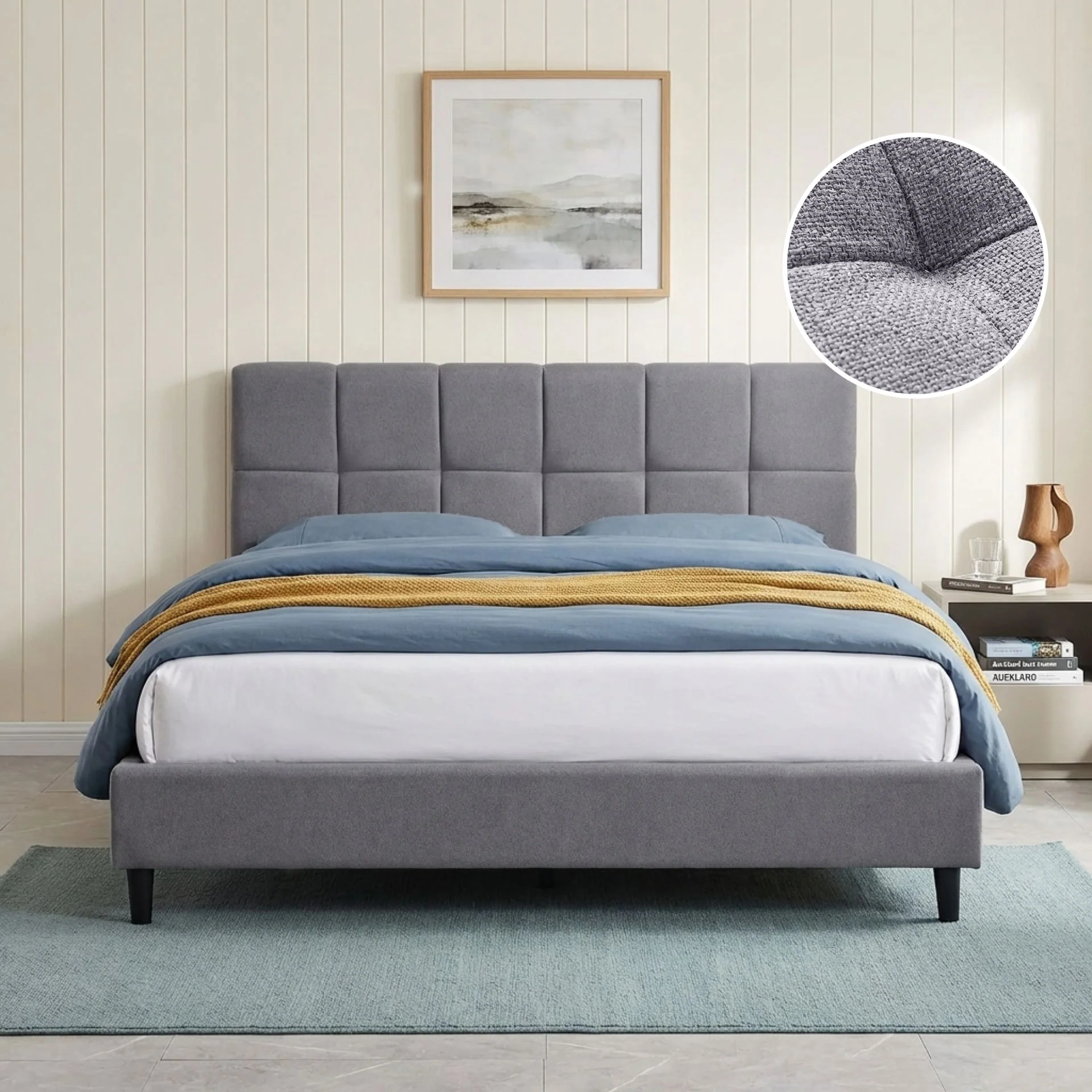 Nora Queen Bed Frame - Light Grey - Image 2