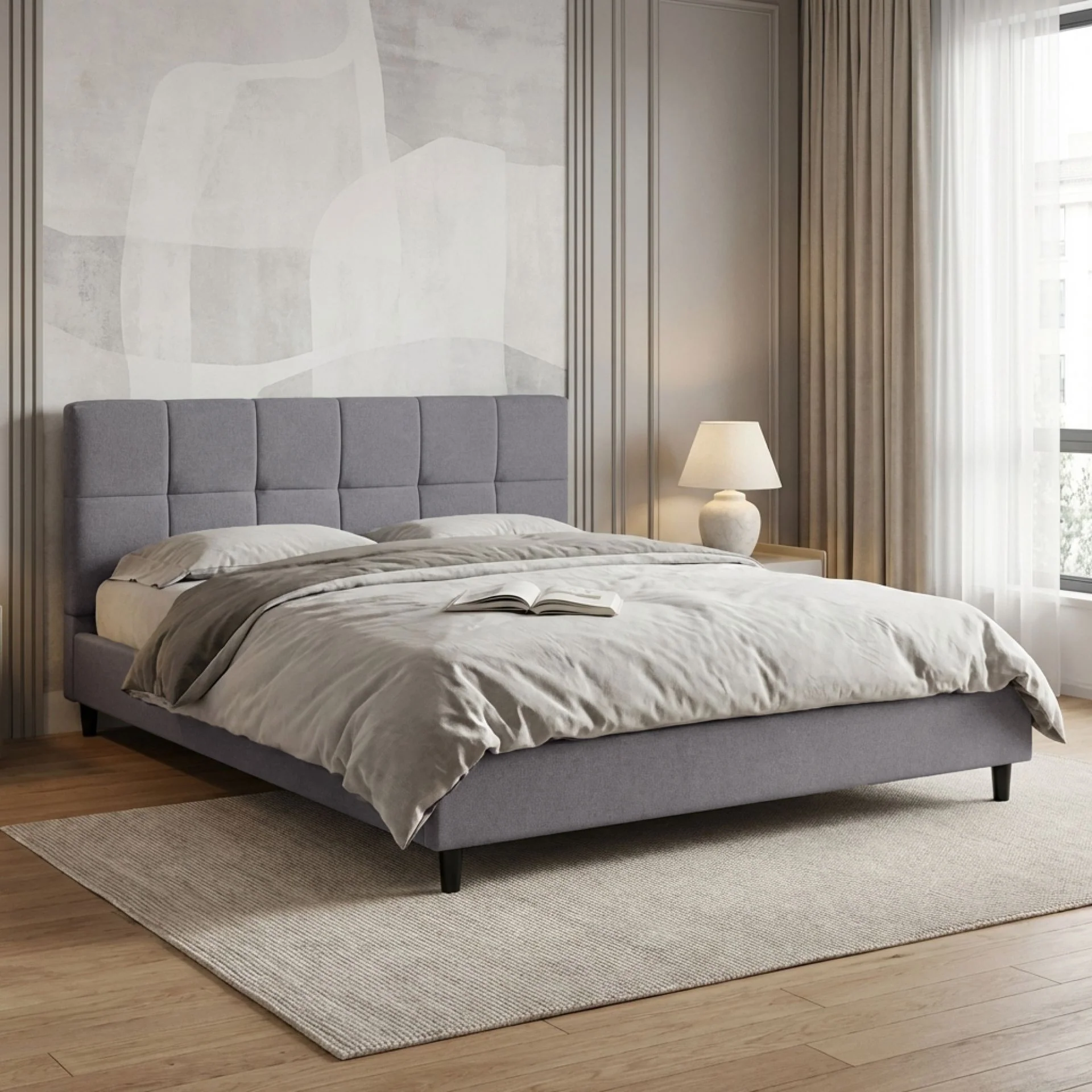 Nora Queen Bed Frame - Light Grey - Image 3
