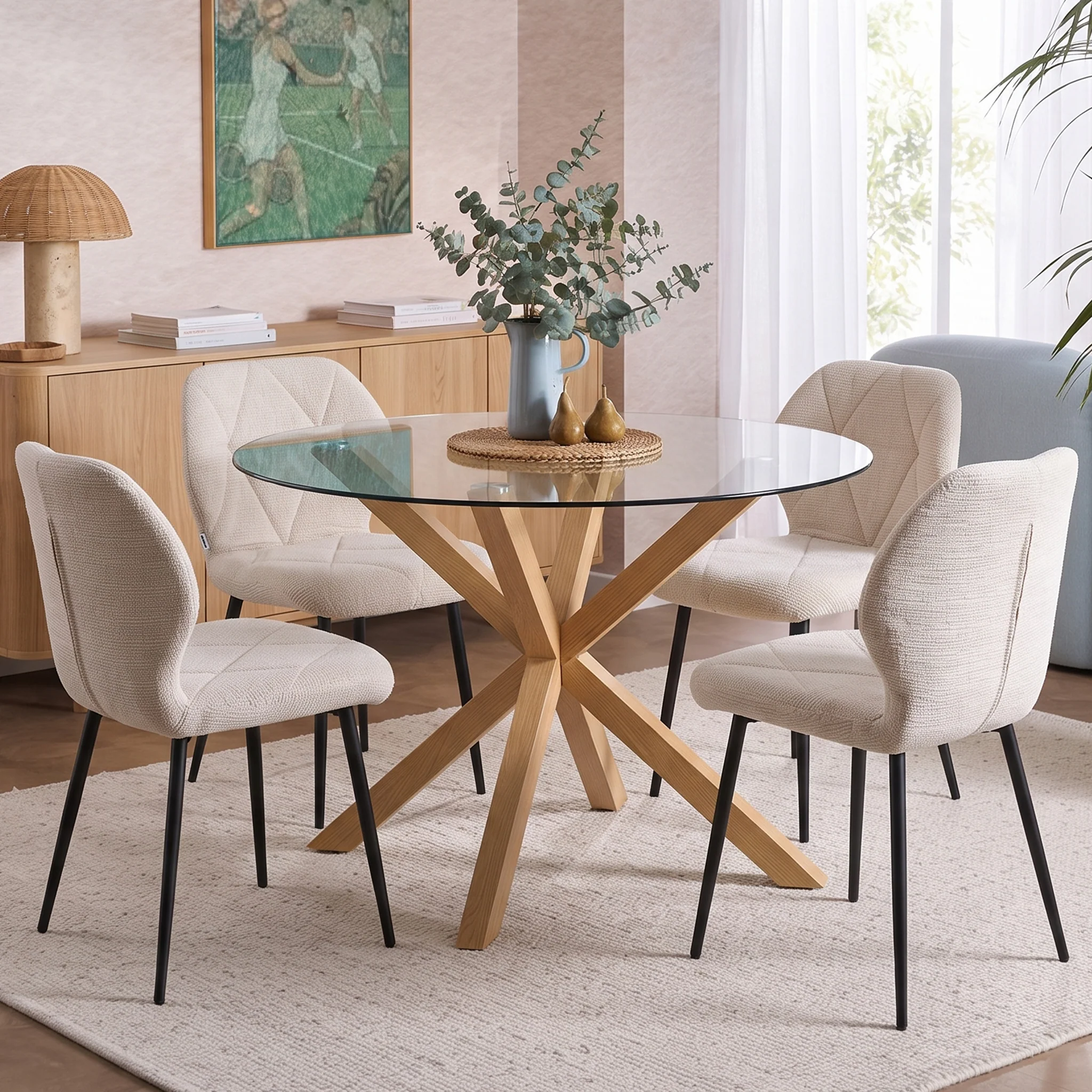 Nori Fabric Dining Chair - Set Of 4 - Beige - Image 4