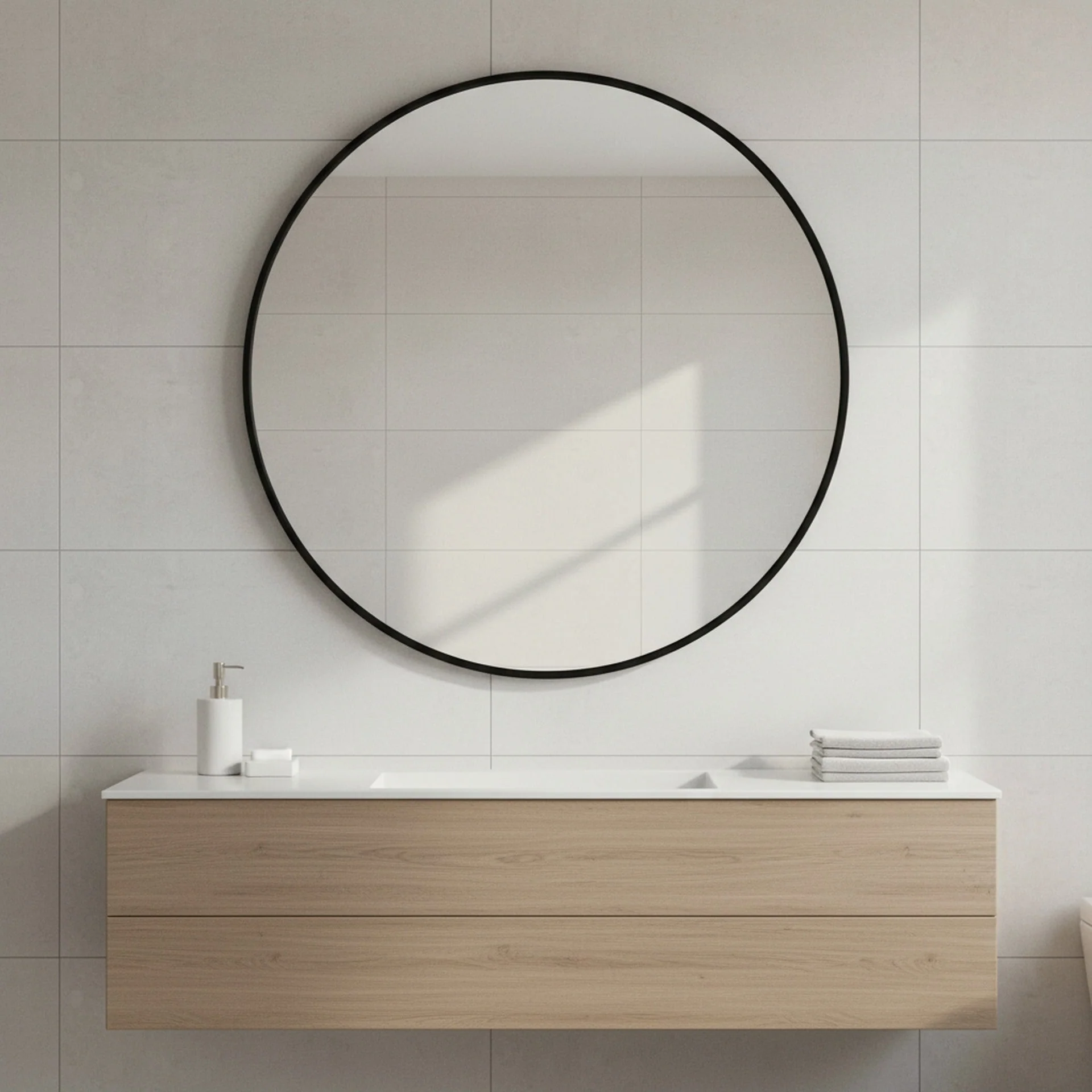 Nova Round Metal Framed Wall Mirror 90cm - Black