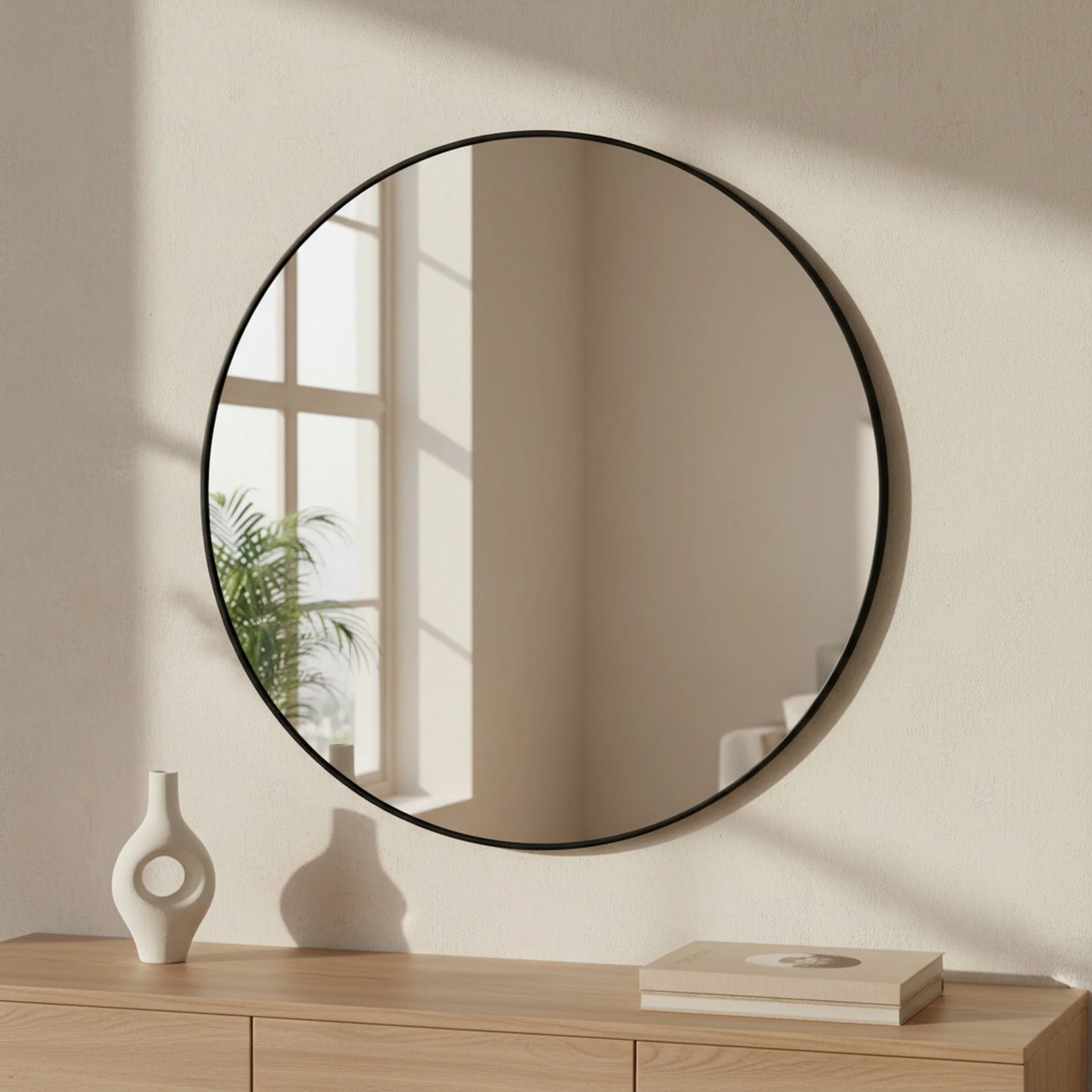 Nova Round Metal Framed Wall Mirror 90cm - Black - Image 2
