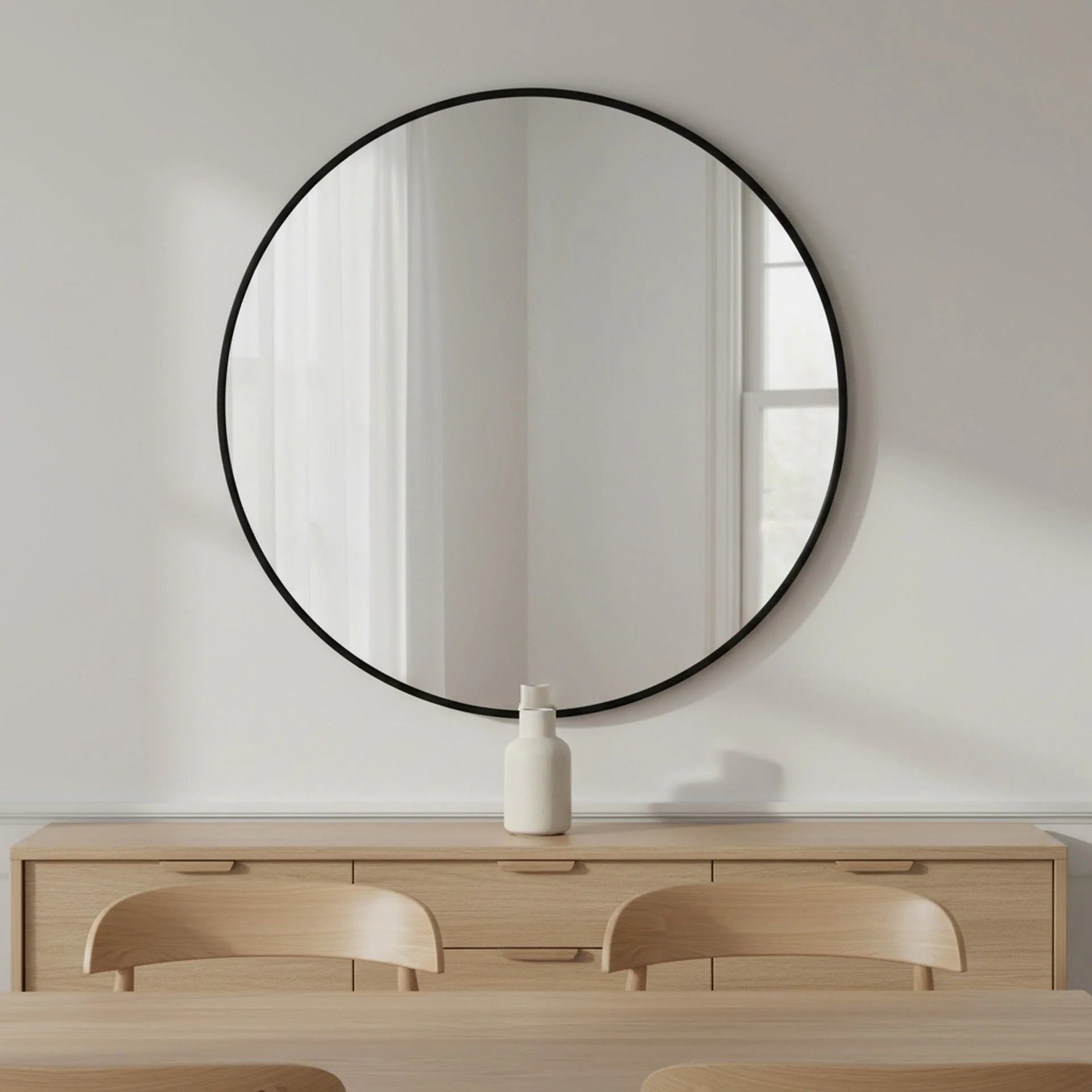 Nova Round Metal Framed Wall Mirror 90cm - Black - Image 4