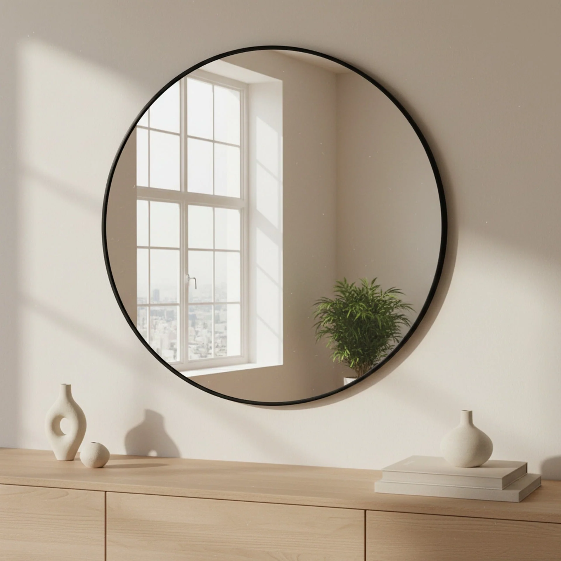 Nova Round Metal Framed Wall Mirror 90cm - Black - Image 8
