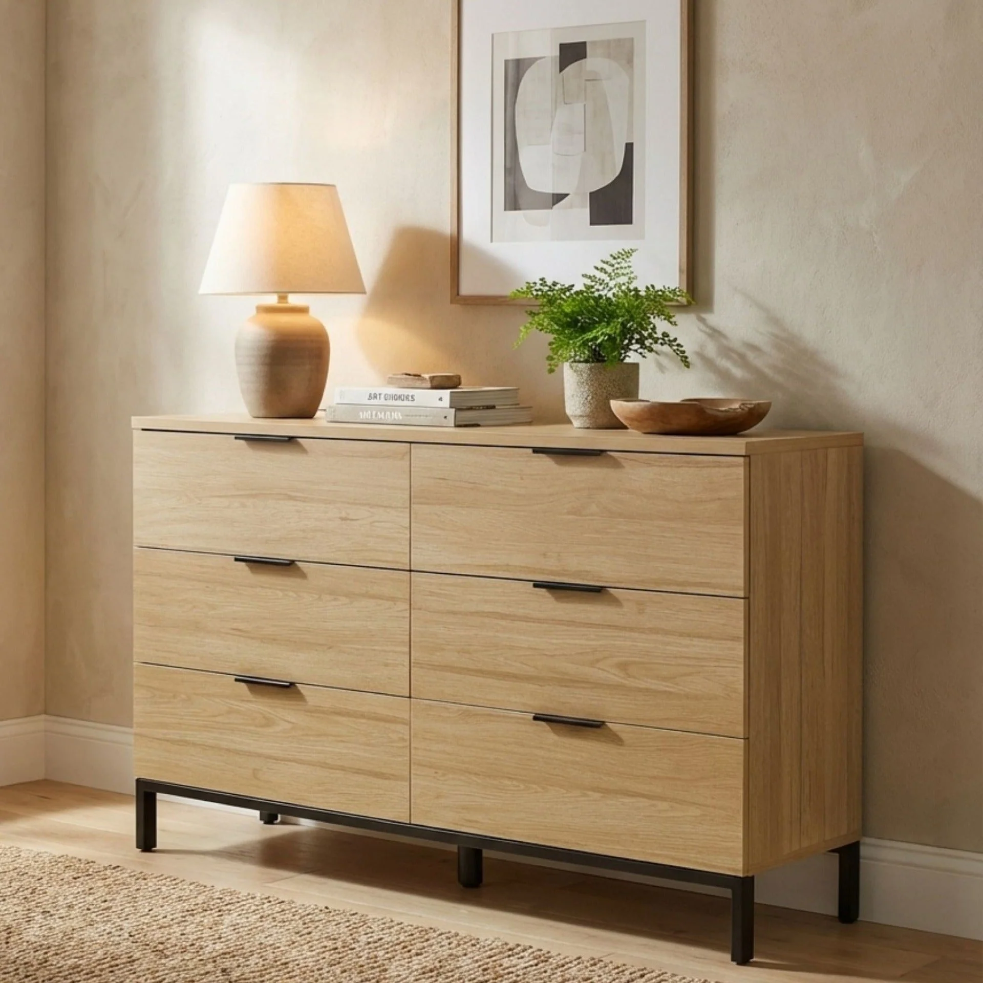 Ocala Low Boy 6 Drawer Chest Dresser - Oak