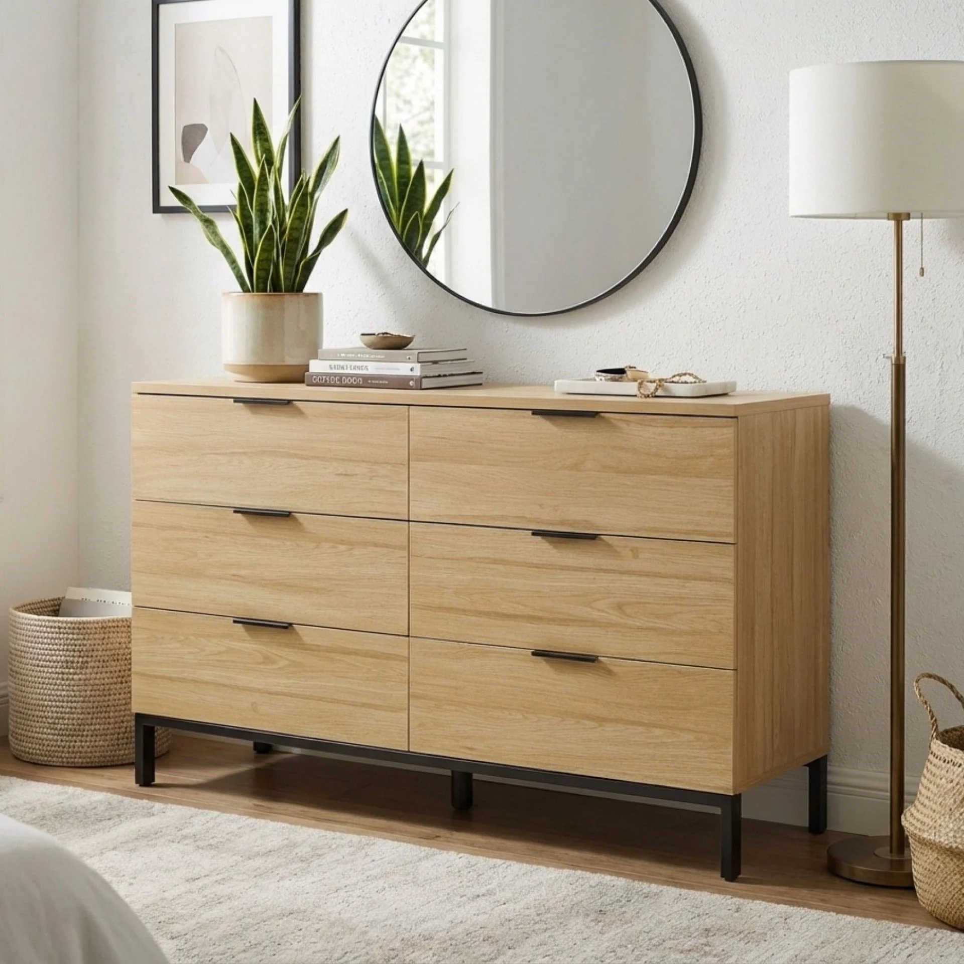 Ocala Low Boy 6 Drawer Chest Dresser - Oak - Image 7
