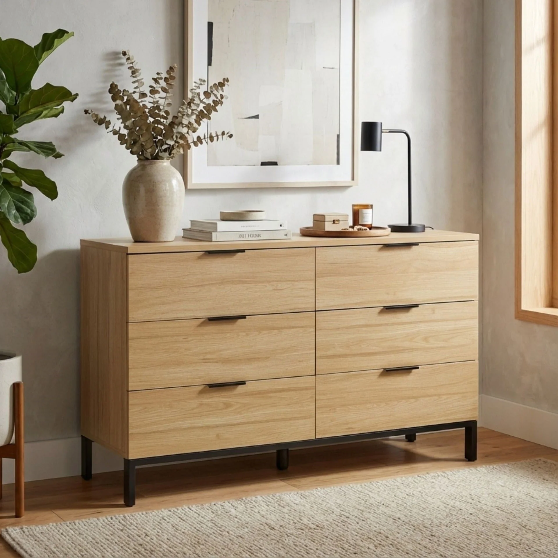 Ocala Low Boy 6 Drawer Chest Dresser - Oak - Image 8