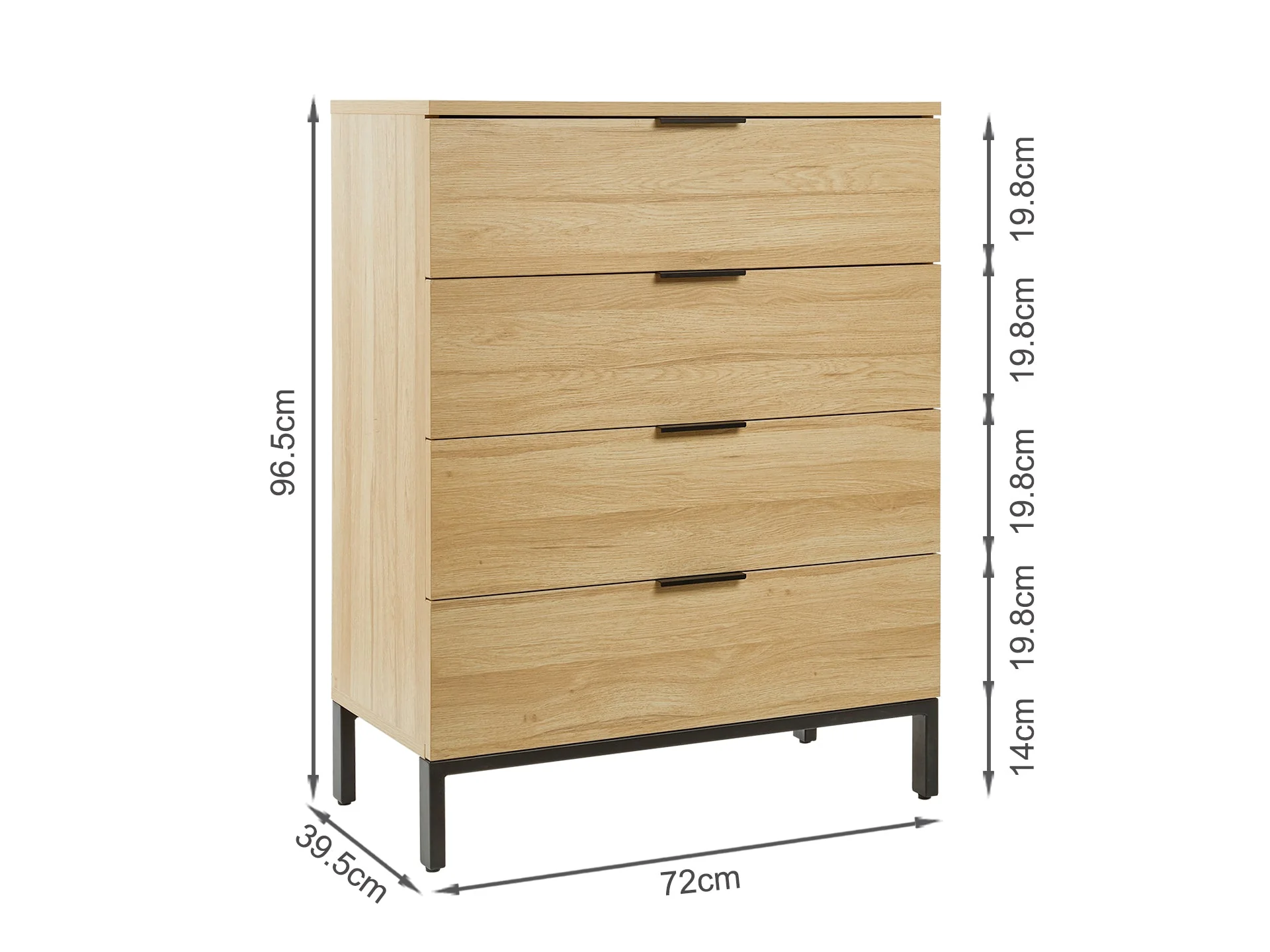 OCALA Tallboy 4 Drawer Chest Dresser - OAK - Image 5