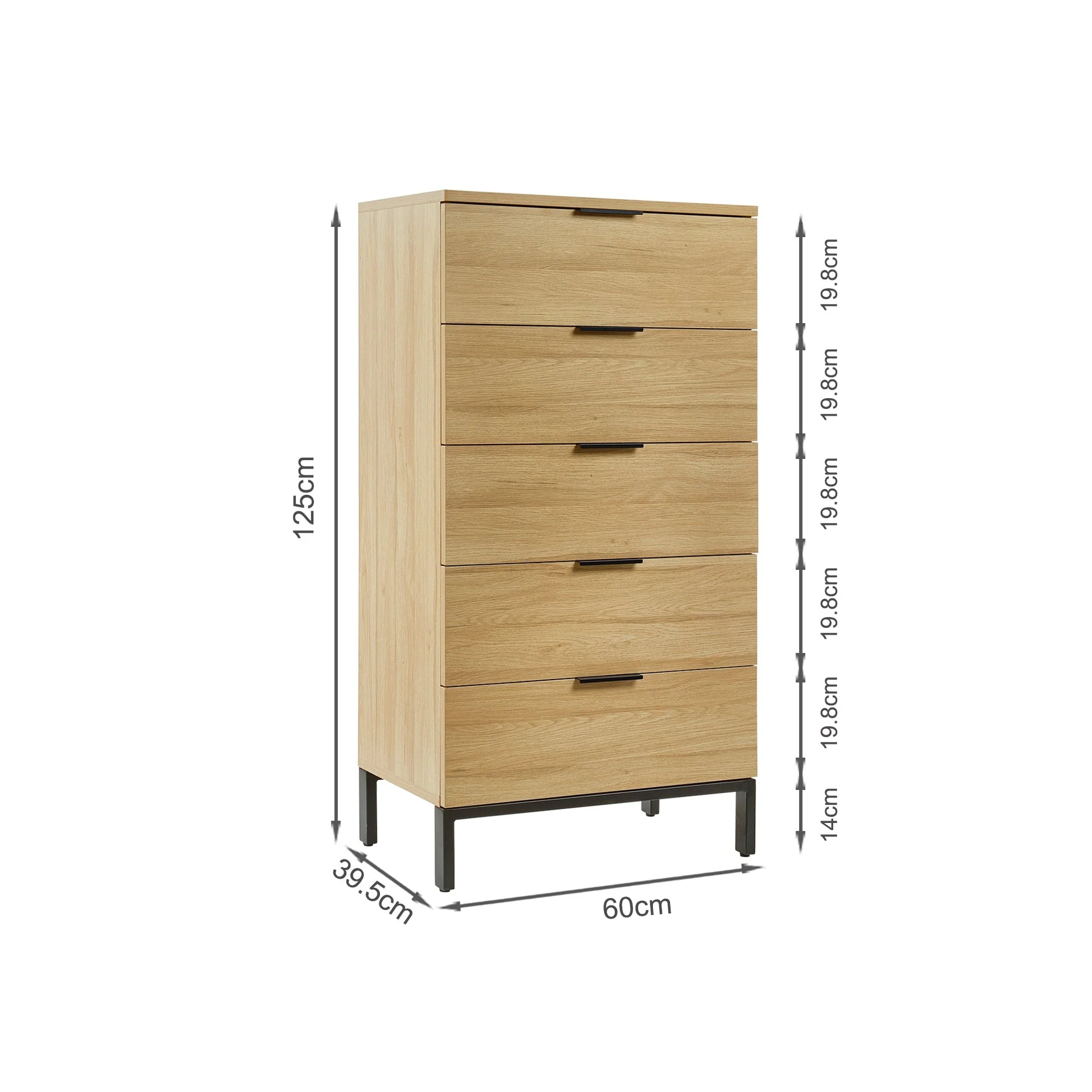 Ocala Tallboy 5 Drawer Chest Dresser - Oak - Image 12