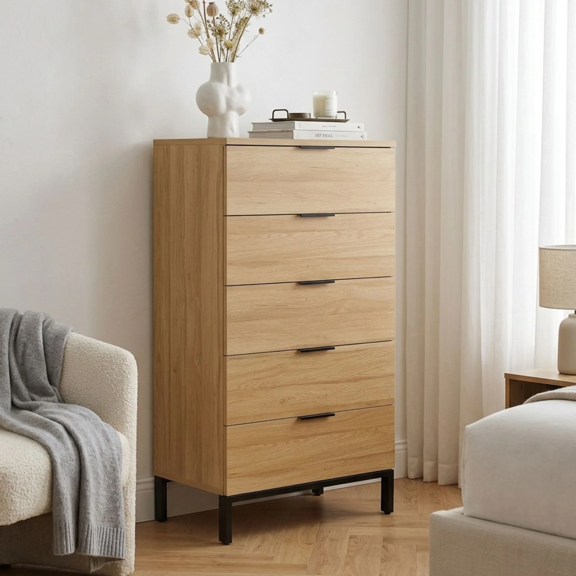 Ocala Tallboy 5 Drawer Chest Dresser - Oak - Image 7