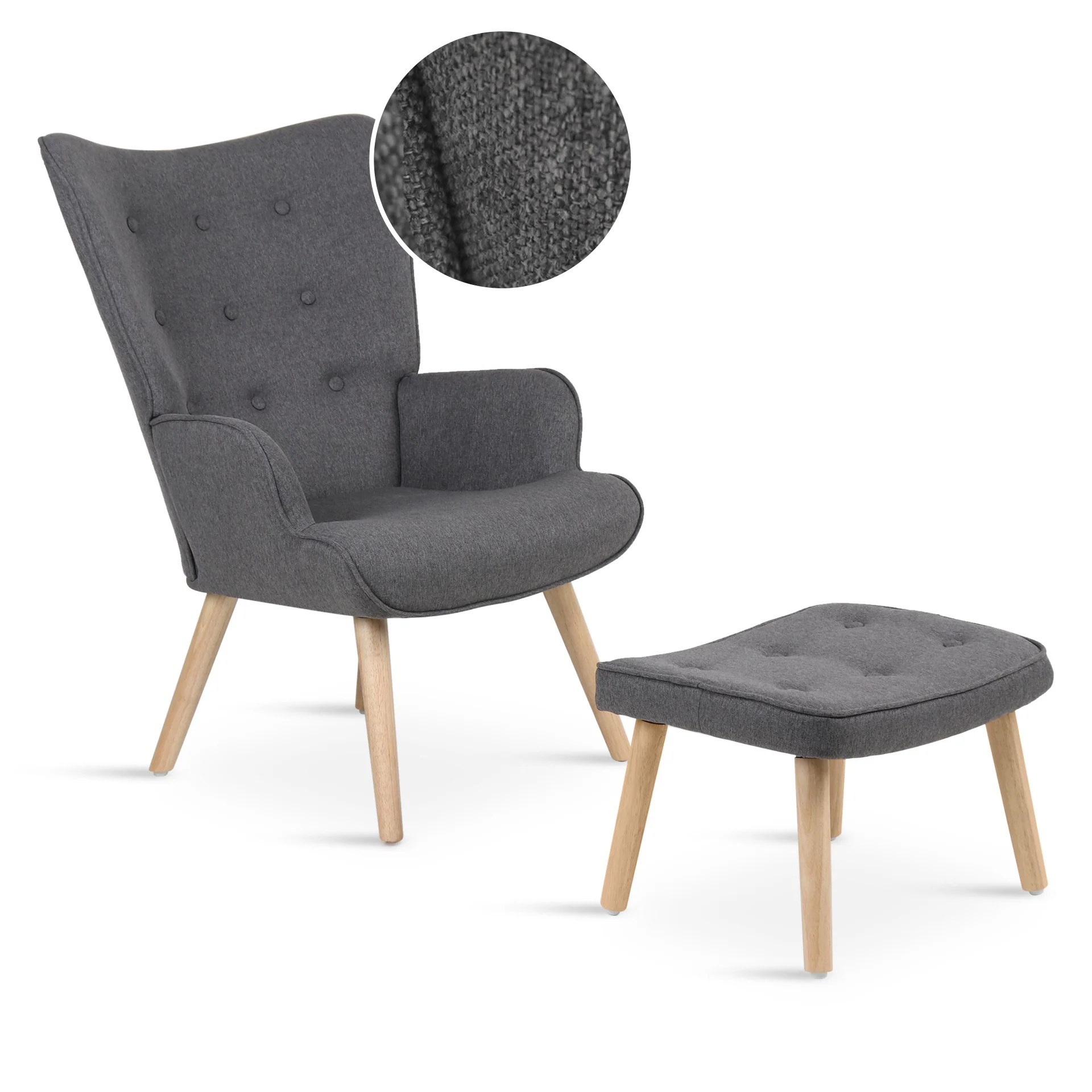 Olivia Linen Armchair with Ottoman - Grey - Image 5