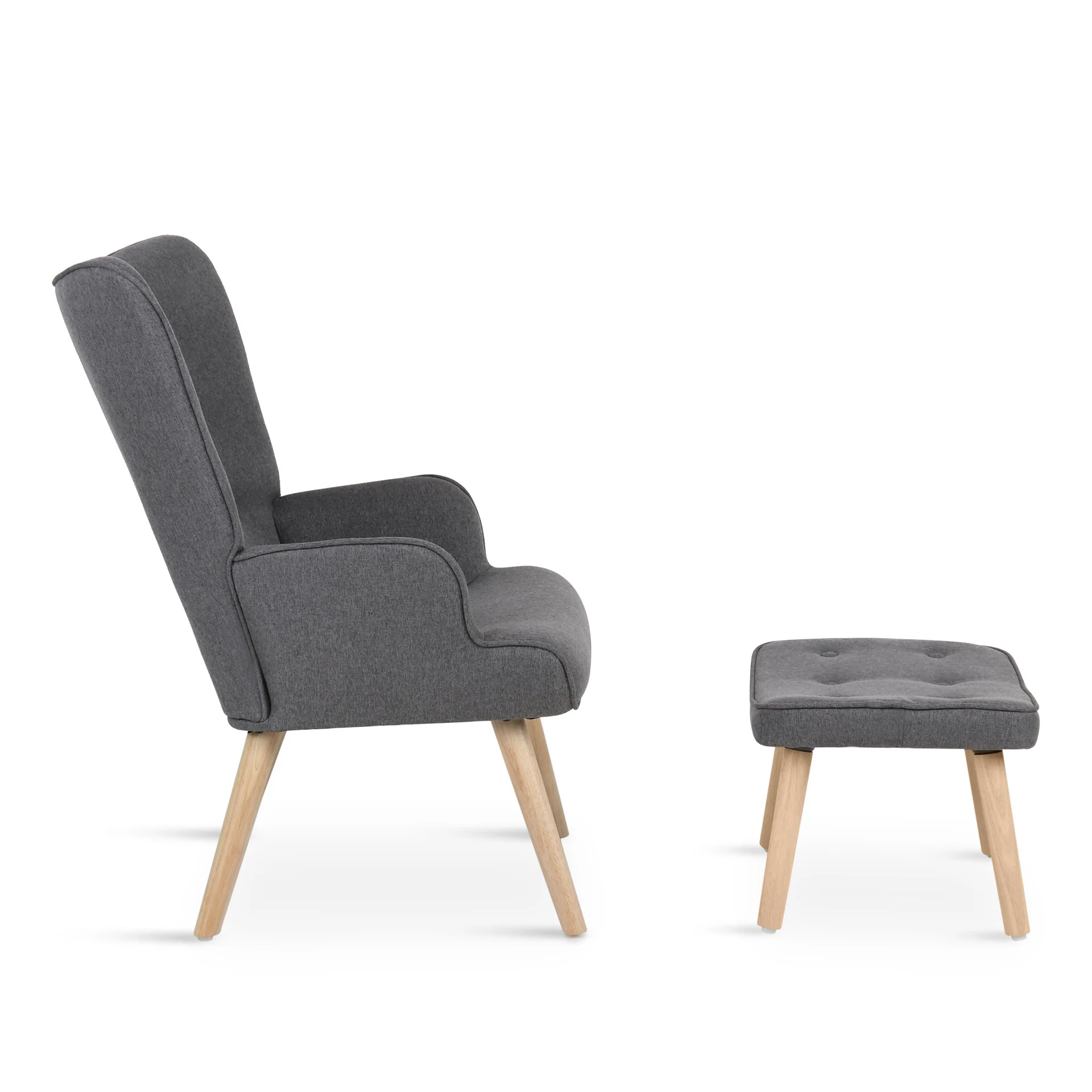 Olivia Linen Armchair with Ottoman - Grey - Image 6