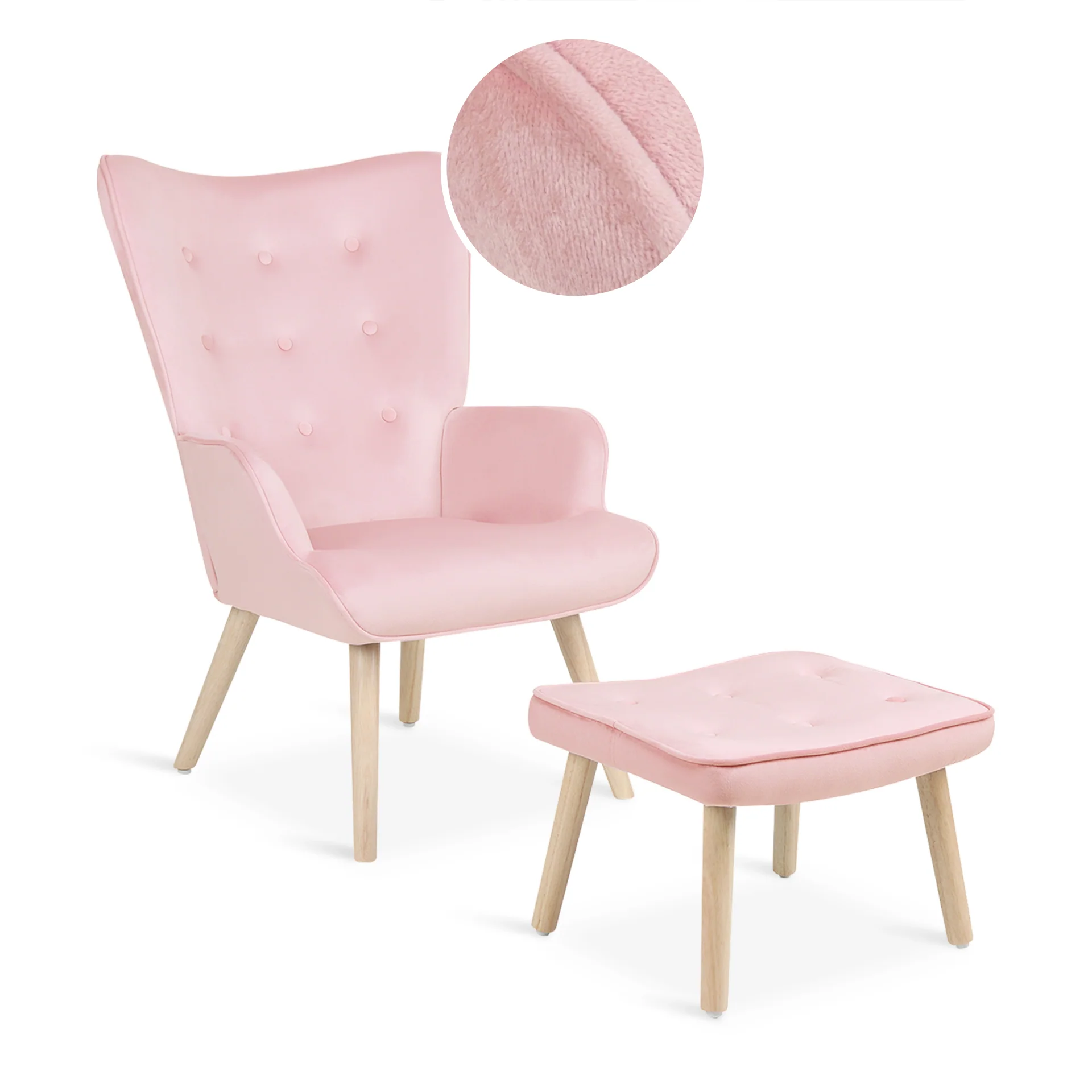 Olivia Velvet Armchair with Ottoman - Pink - Image 9