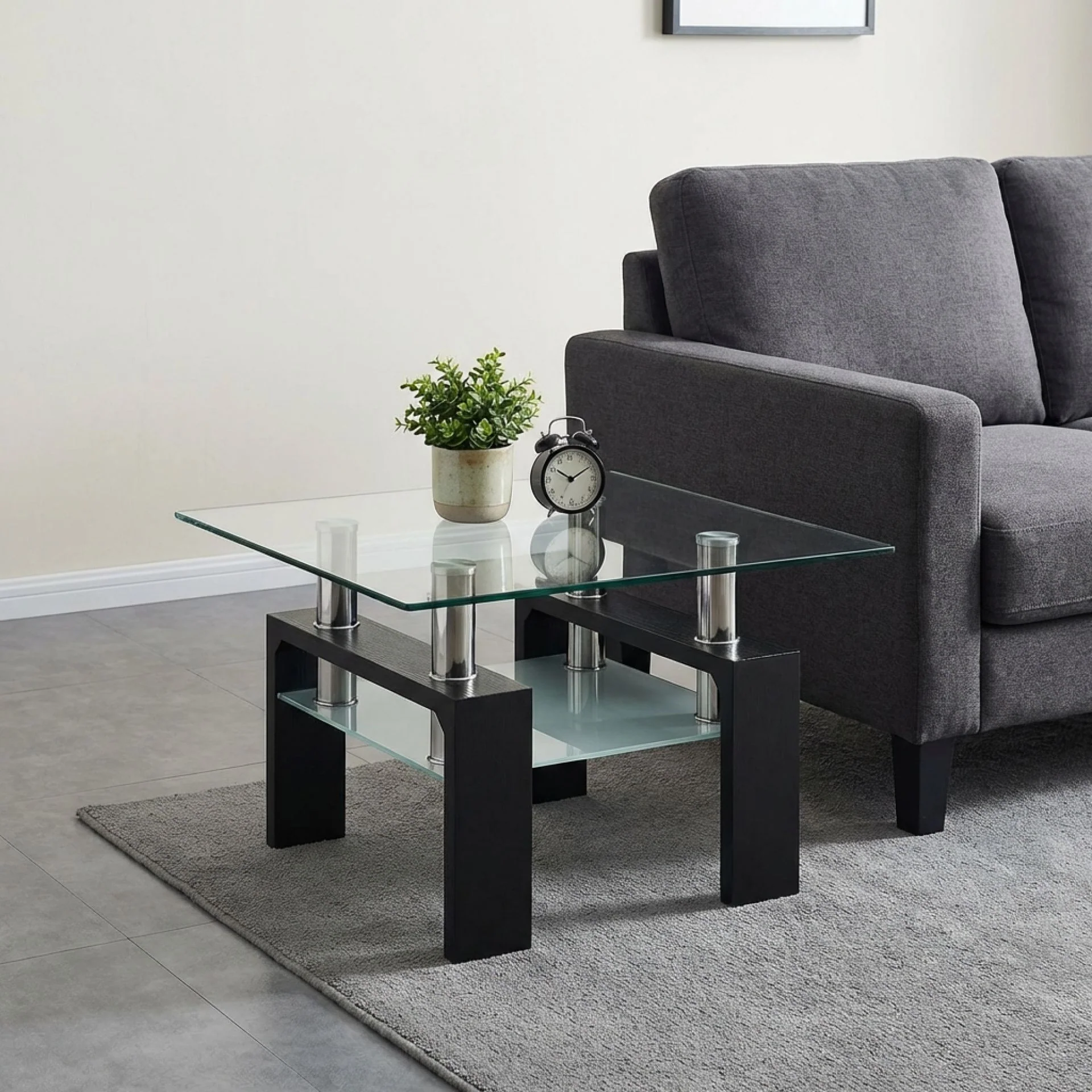 Ollie Tempered Glass Square Side Table 64 x 64cm - Black - Image 3