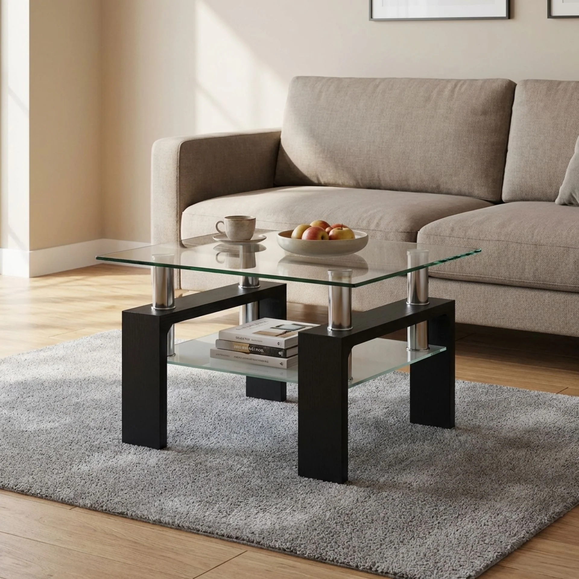 Ollie Tempered Glass Square Side Table 64 x 64cm - Black - Image 4