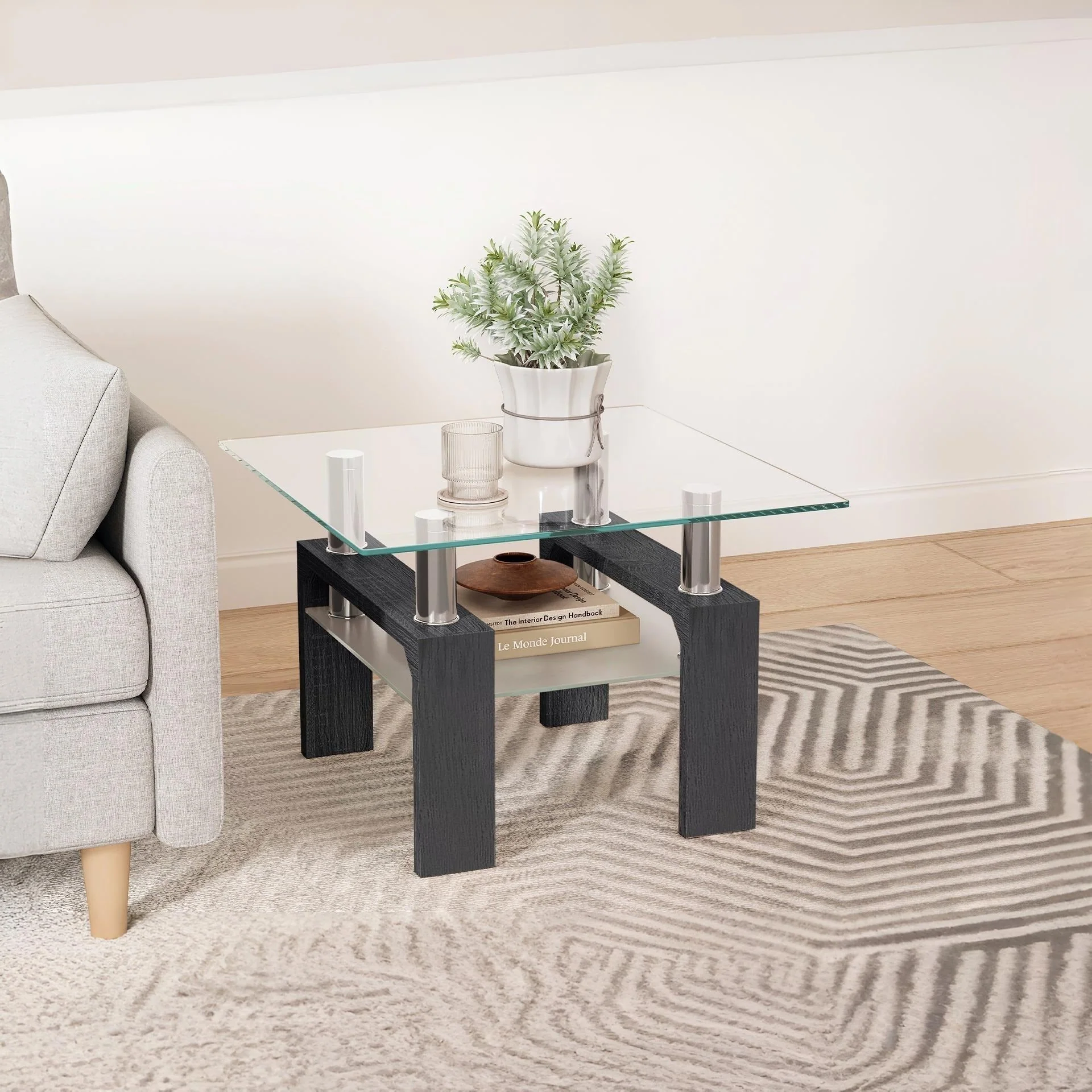 Ollie Tempered Glass Square Side Table 64 x 64cm - Black - Image 7