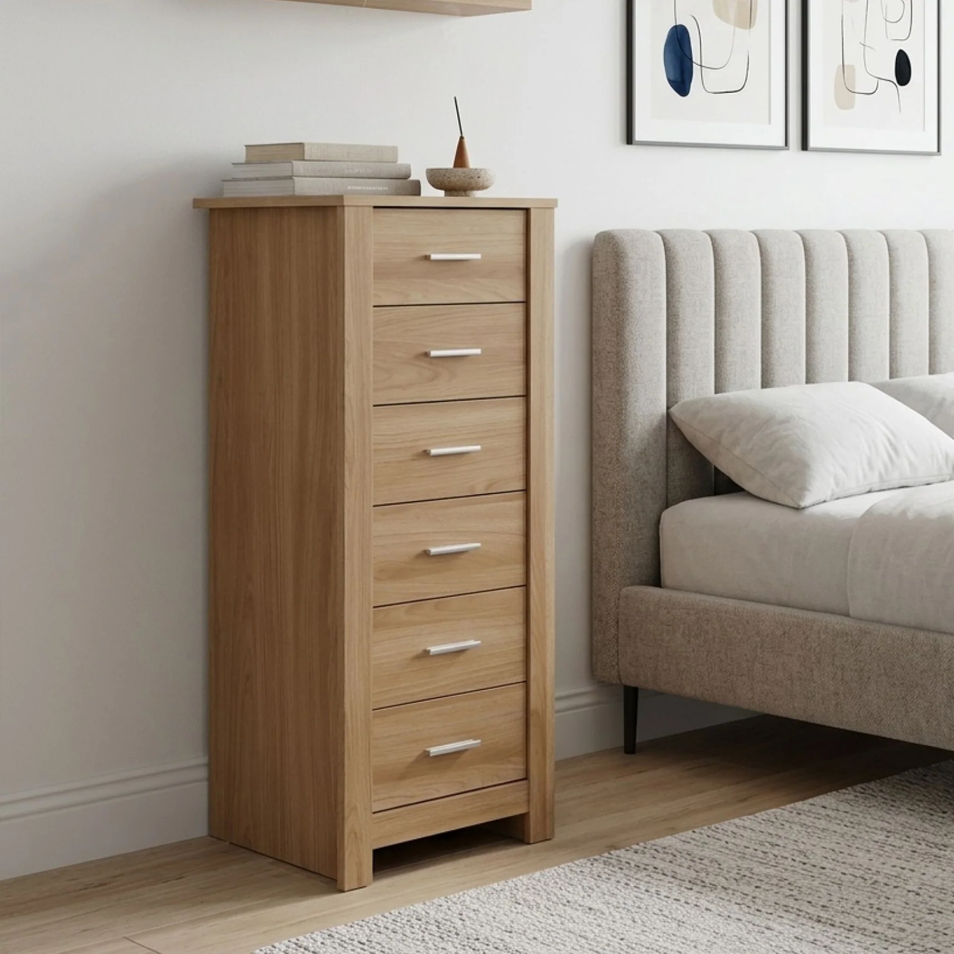 Olsen 6 Drawers Slim Tallboy - Oak