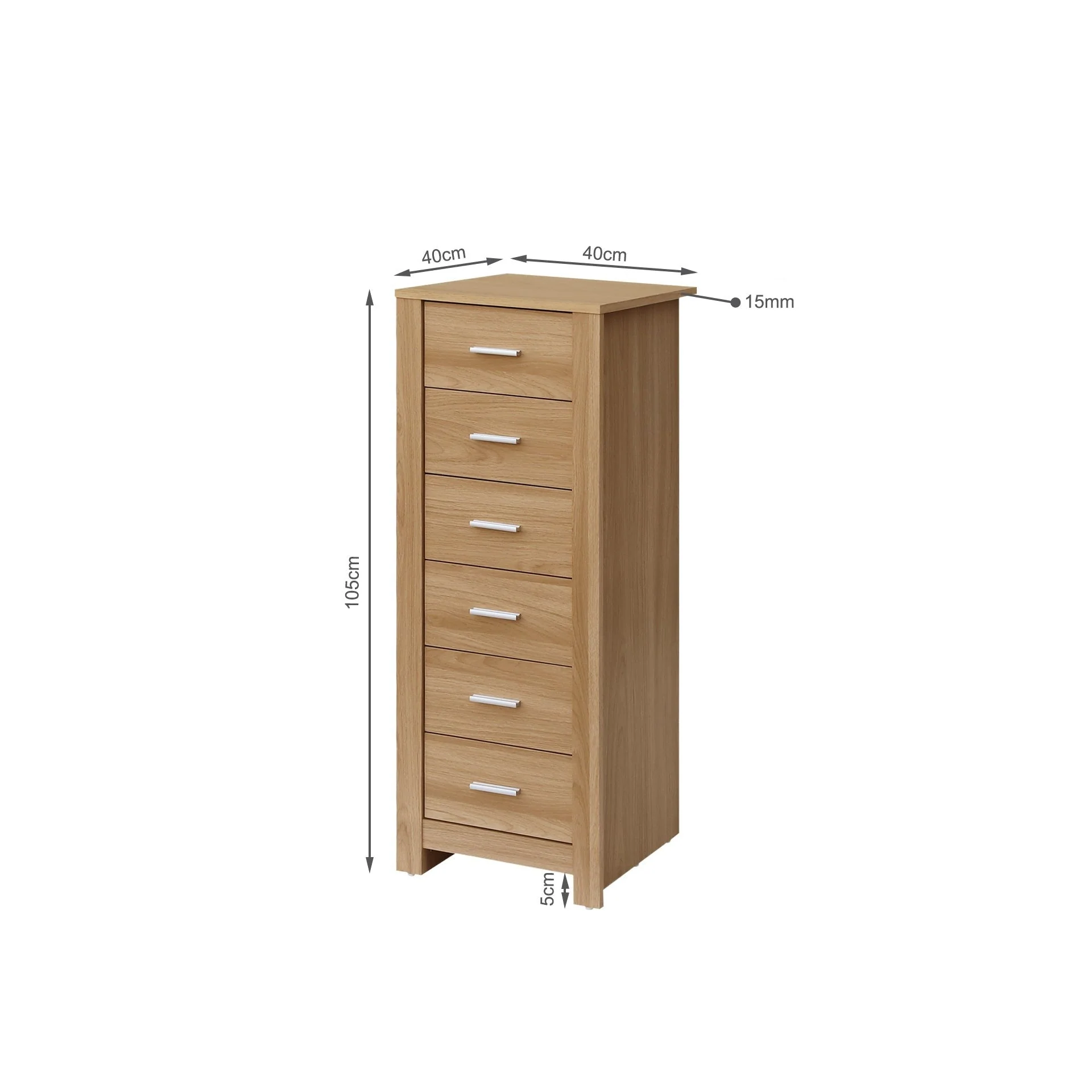Olsen 6 Drawers Slim Tallboy - Oak - Image 12