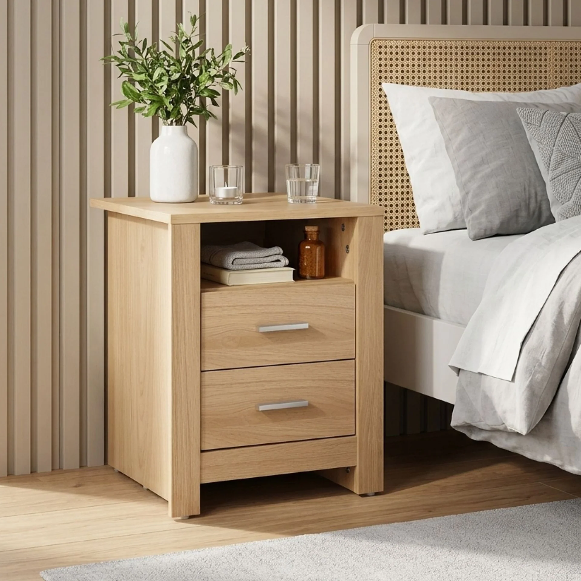 Olsen 2 Drawer Bedside Table - Oak