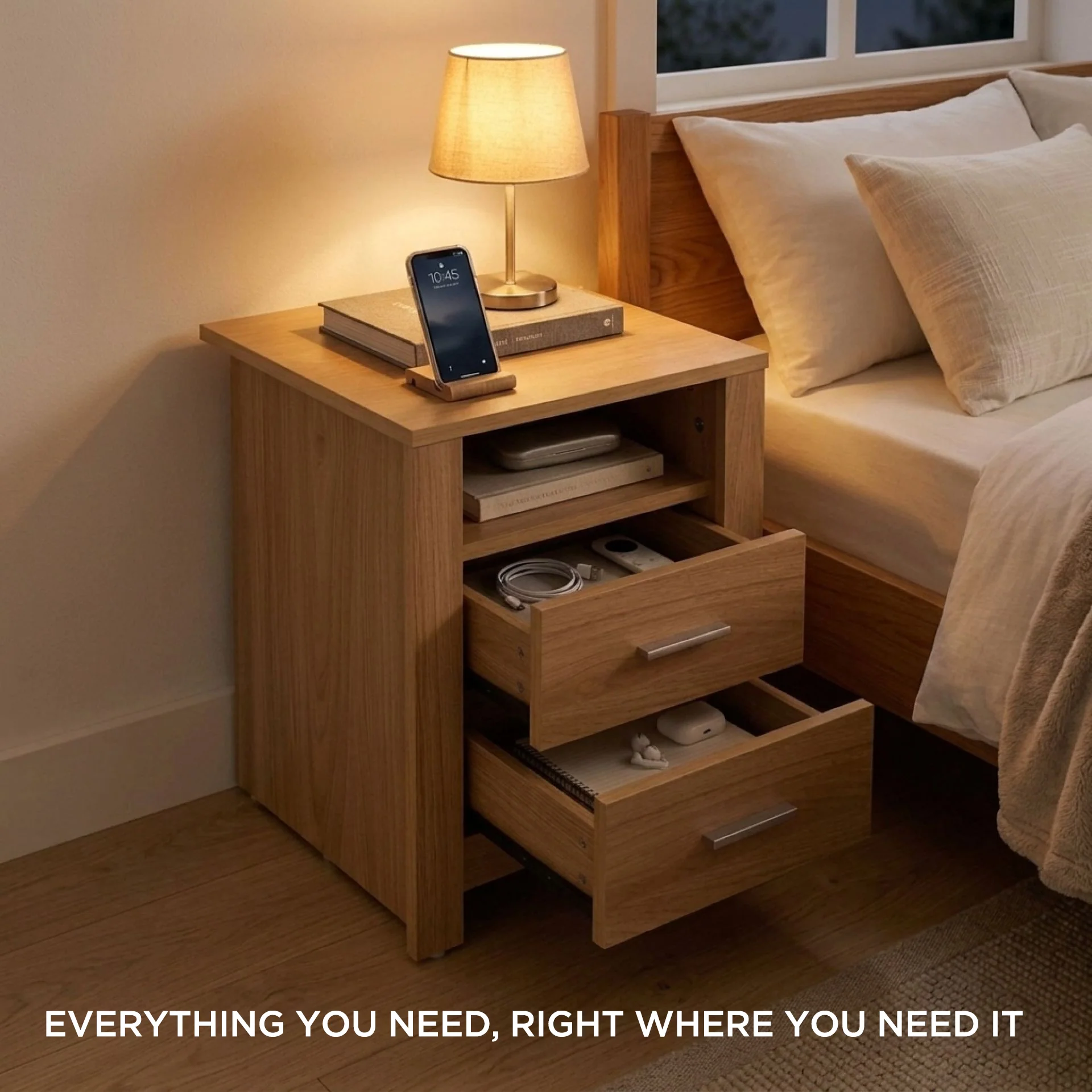 Olsen 2 Drawer Bedside Table - Oak - Image 4