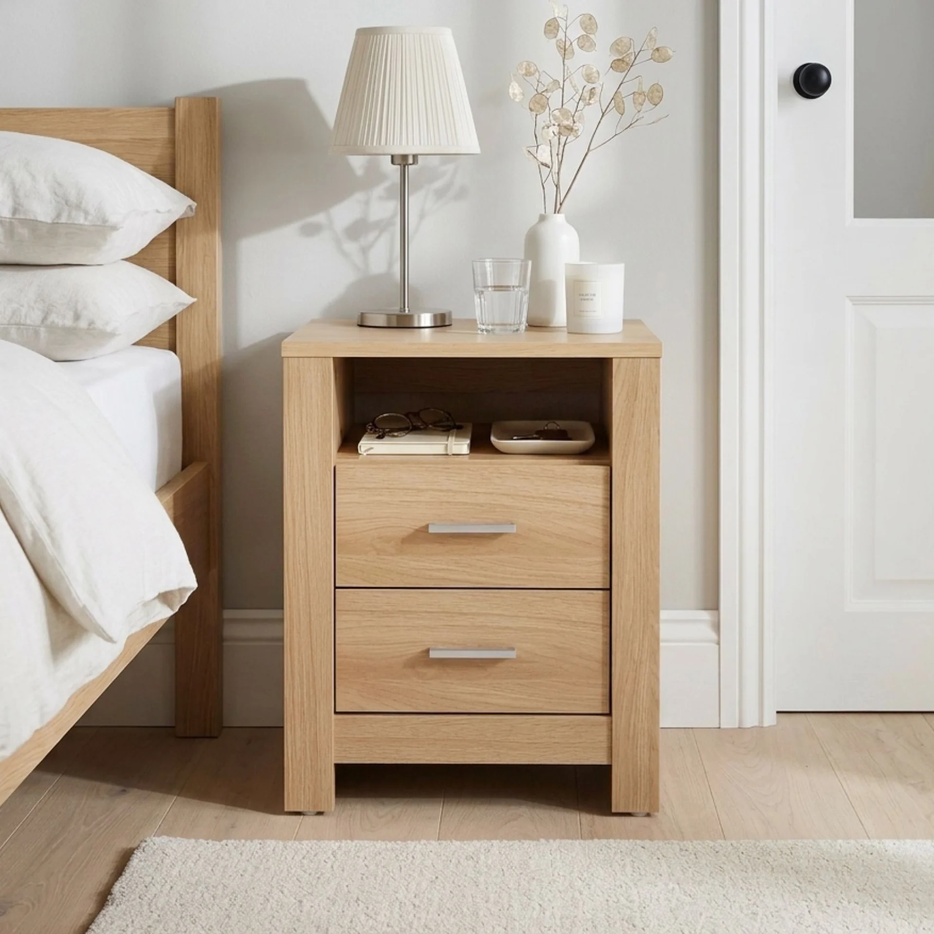Olsen 2 Drawer Bedside Table - Oak - Image 7