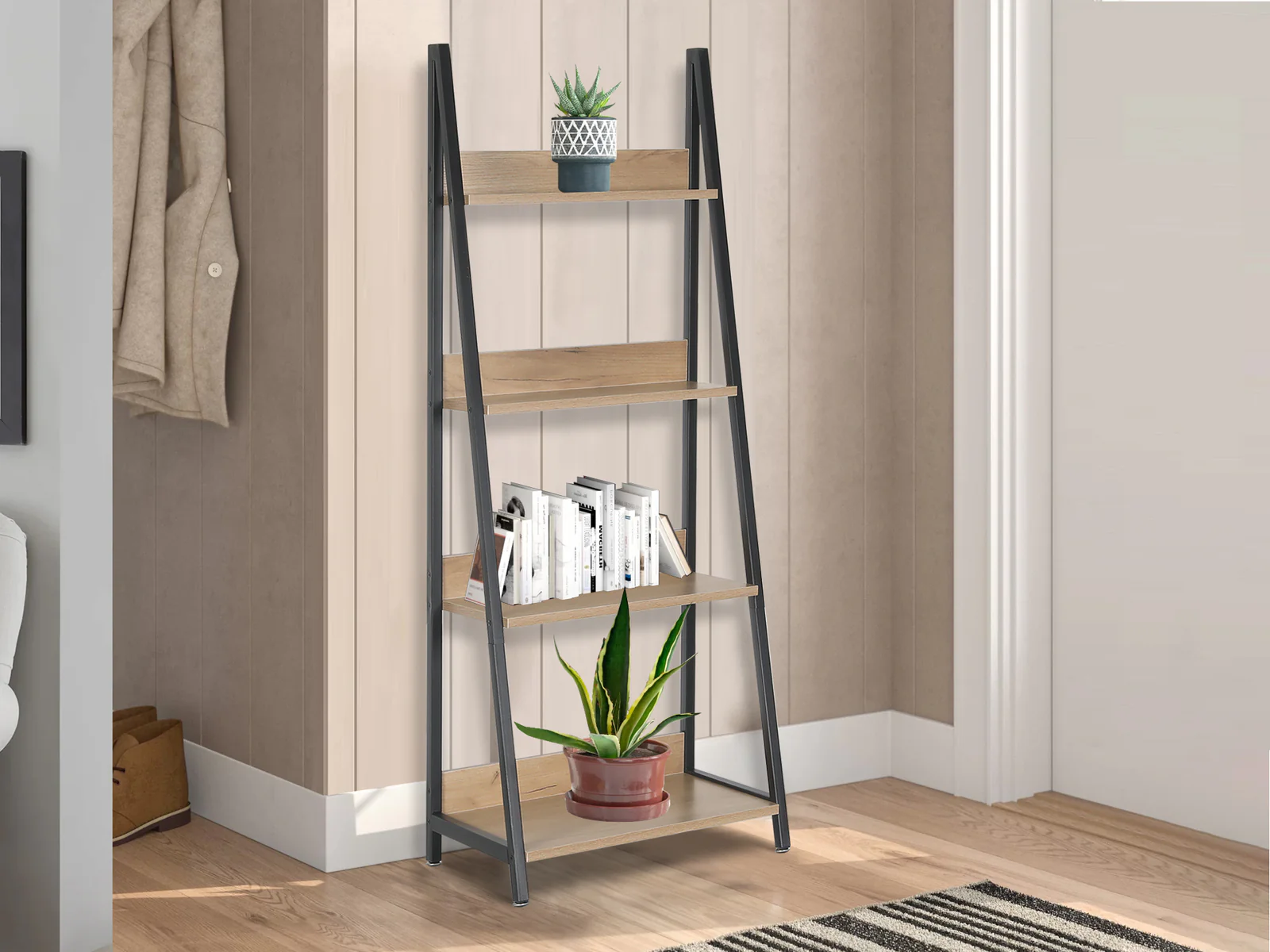 ONEGA 4 Tier Ladder Shelf - OAK - Image 7