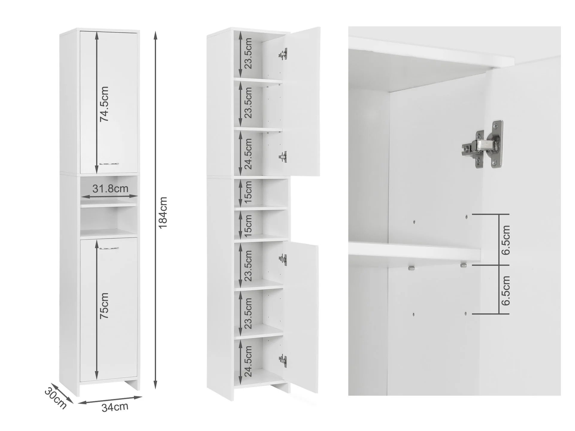 Orotu Bathroom Tower Cabinet Storage - White - Image 7