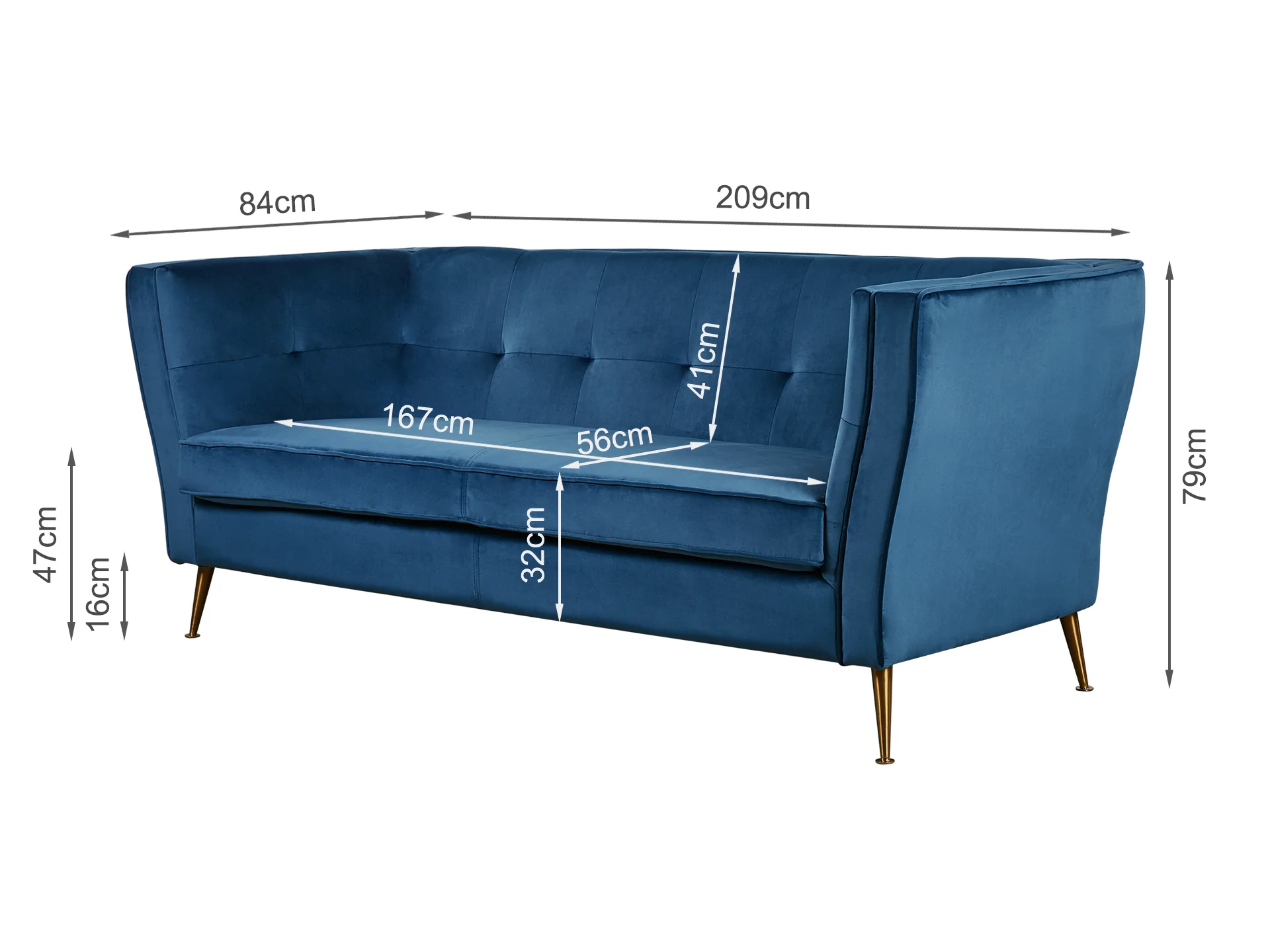 OSLO 3 Seater Velvet Sofa - BLUE - Image 10