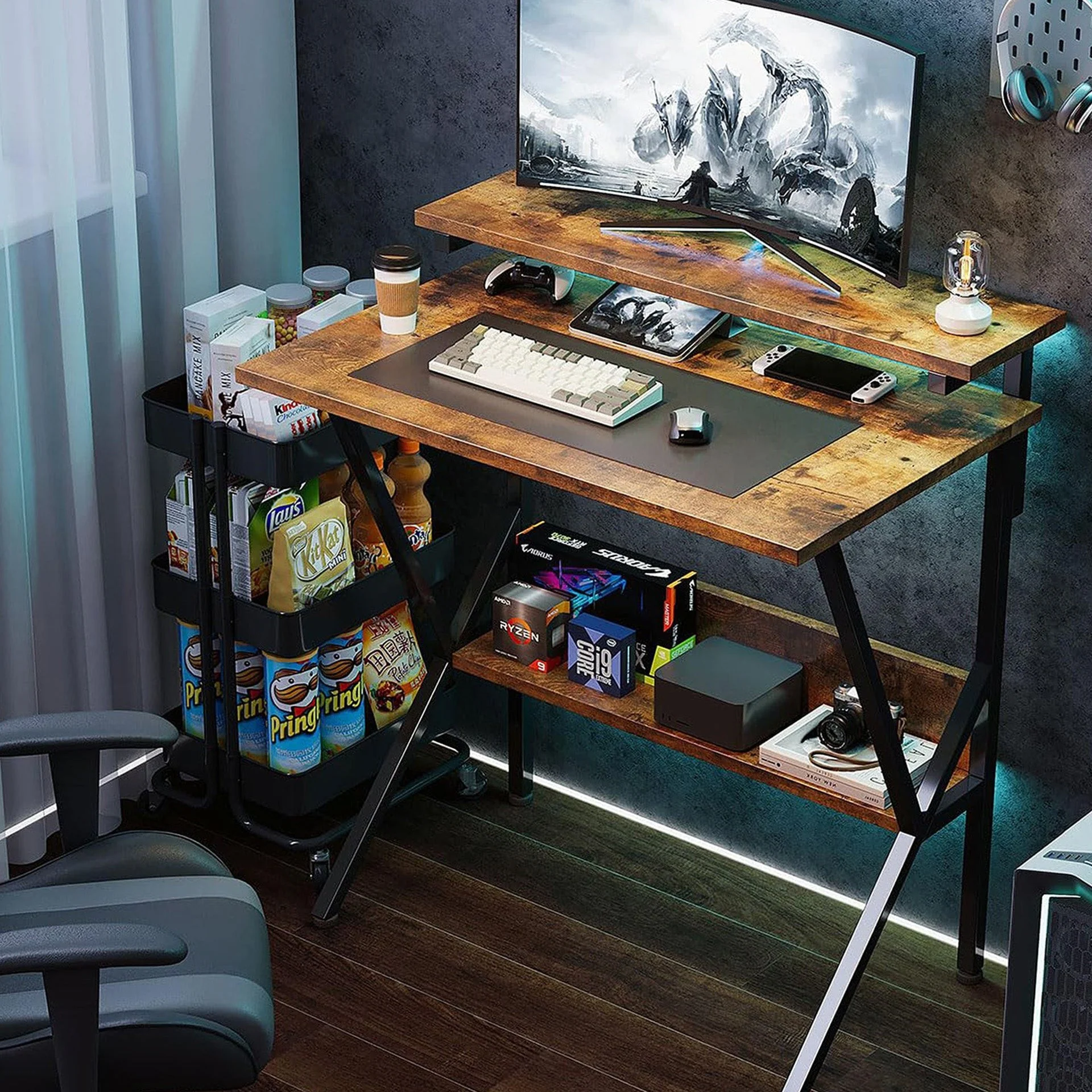 Parker Computer Desk with Adjustable Monitor Stand - Rustic Brown - Image 2