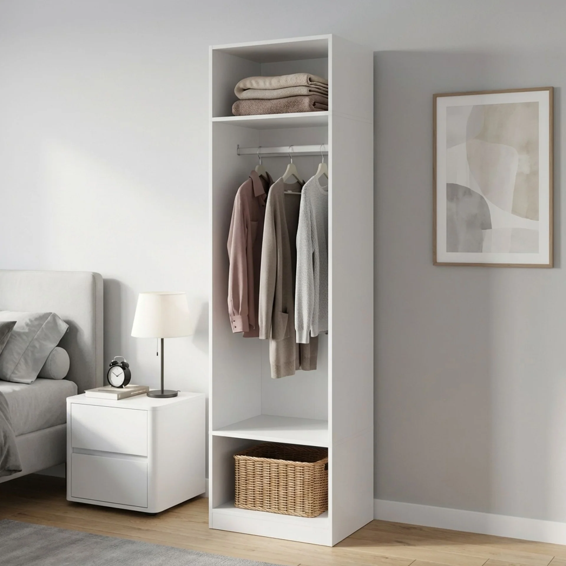 Payette 3 Shelf & Hanging Wardrobe - White - Image 2