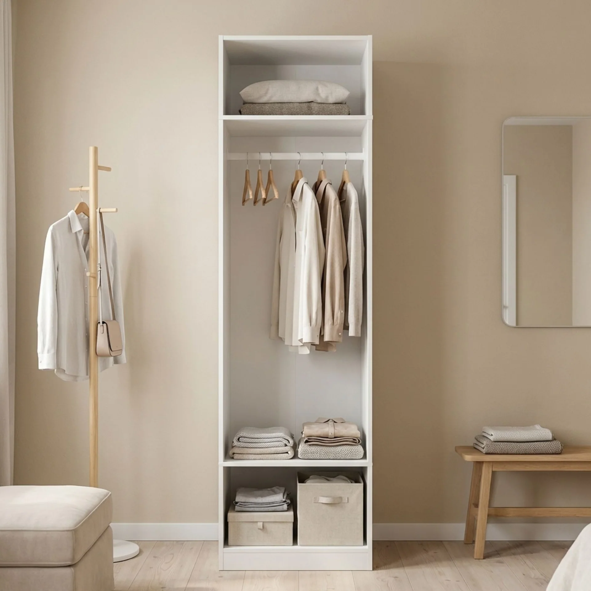 Payette 3 Shelf & Hanging Wardrobe - White - Image 4