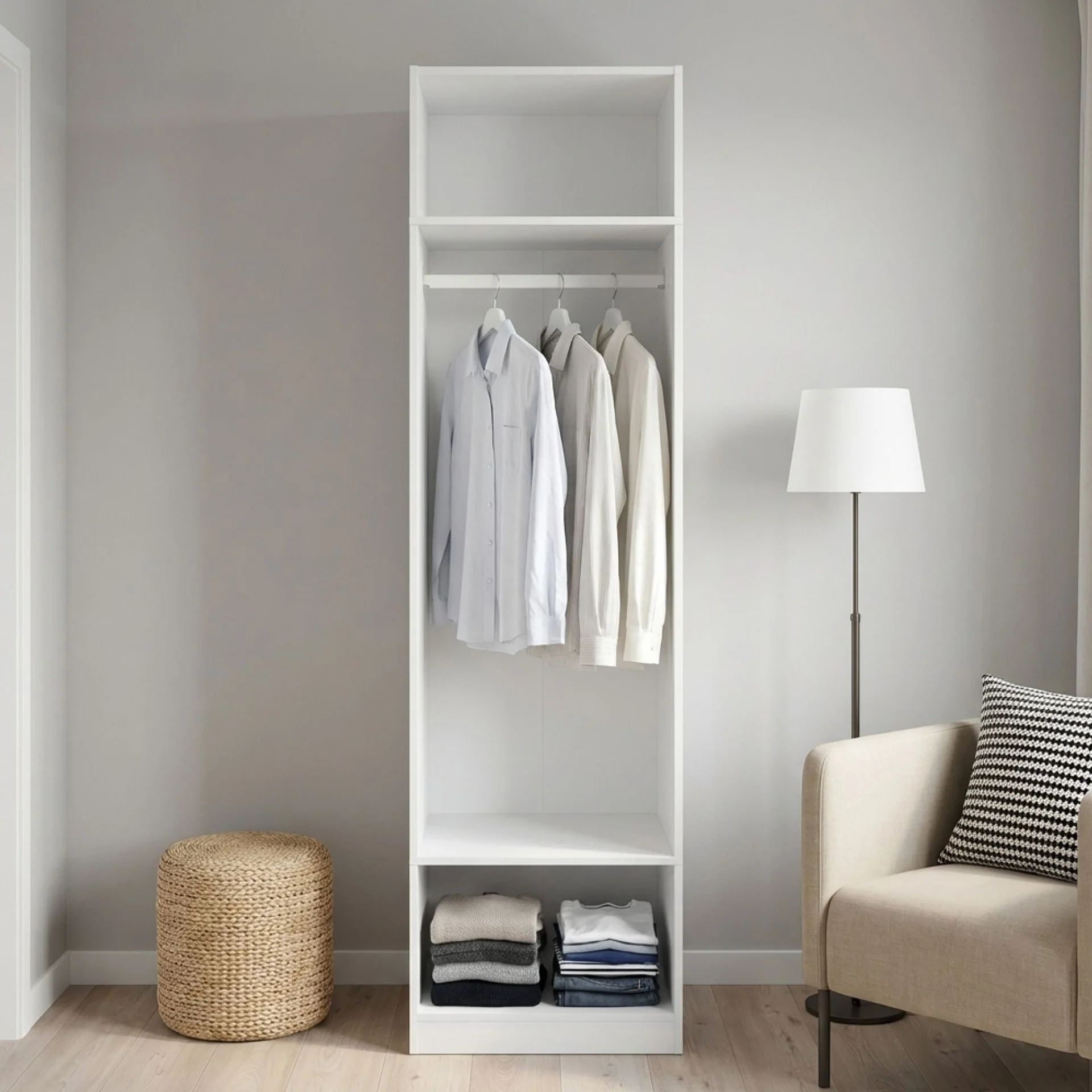 Payette 3 Shelf & Hanging Wardrobe - White - Image 5