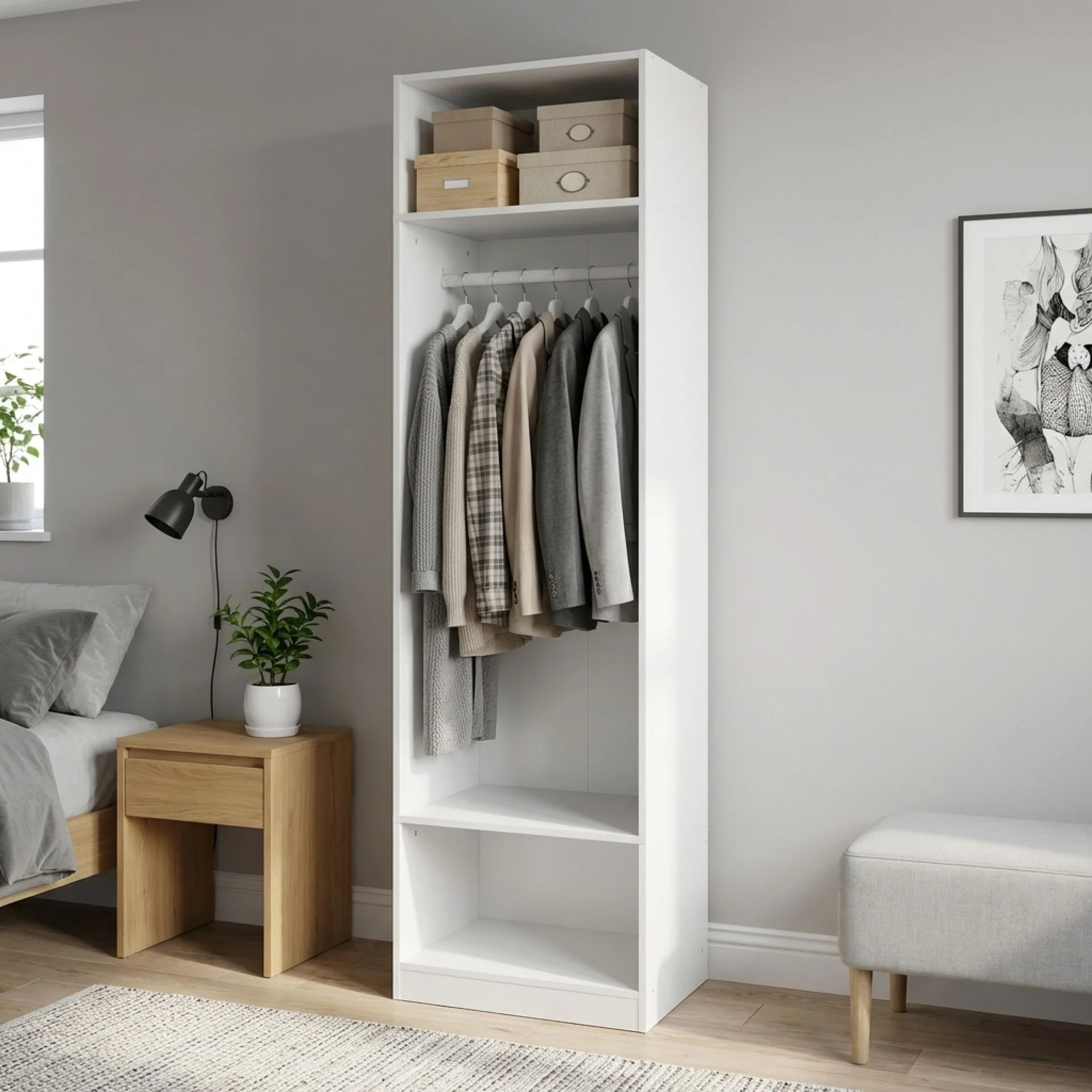 Payette 3 Shelf & Hanging Wardrobe - White - Image 6