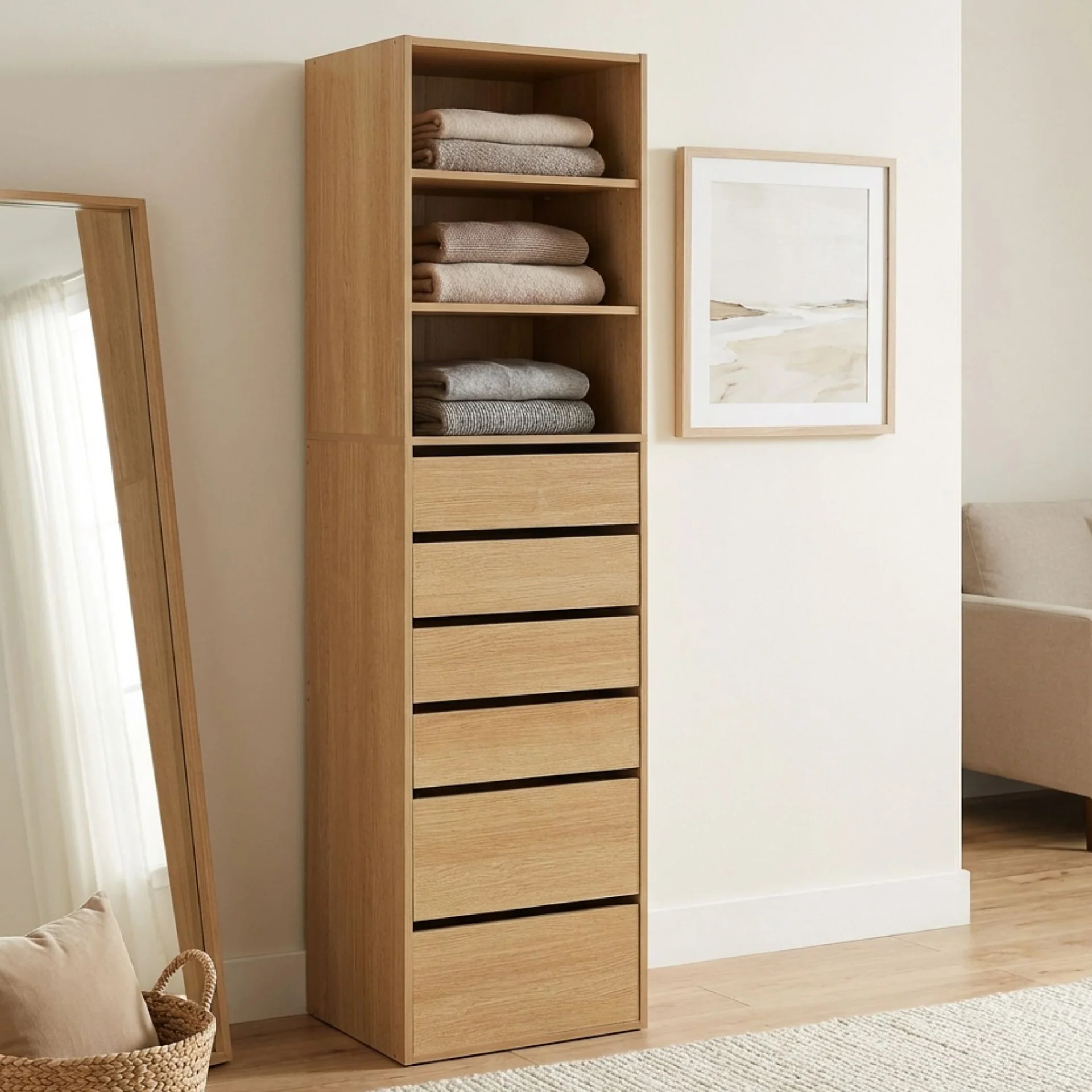 Payette 6 Drawer & 3 Shelf Wardrobe - Oak