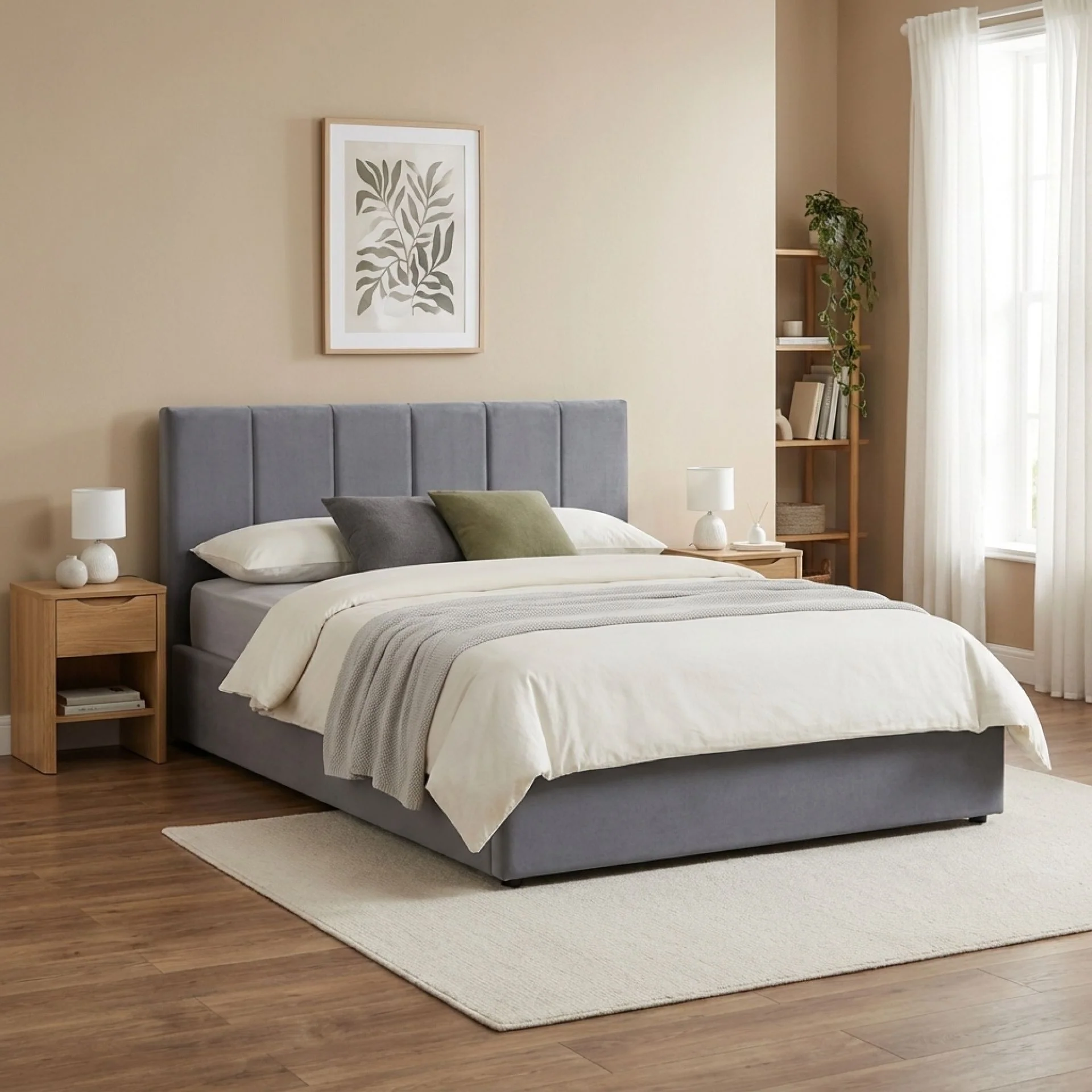 Penelope Double Gas Lift Velvet Bed Frame - Grey