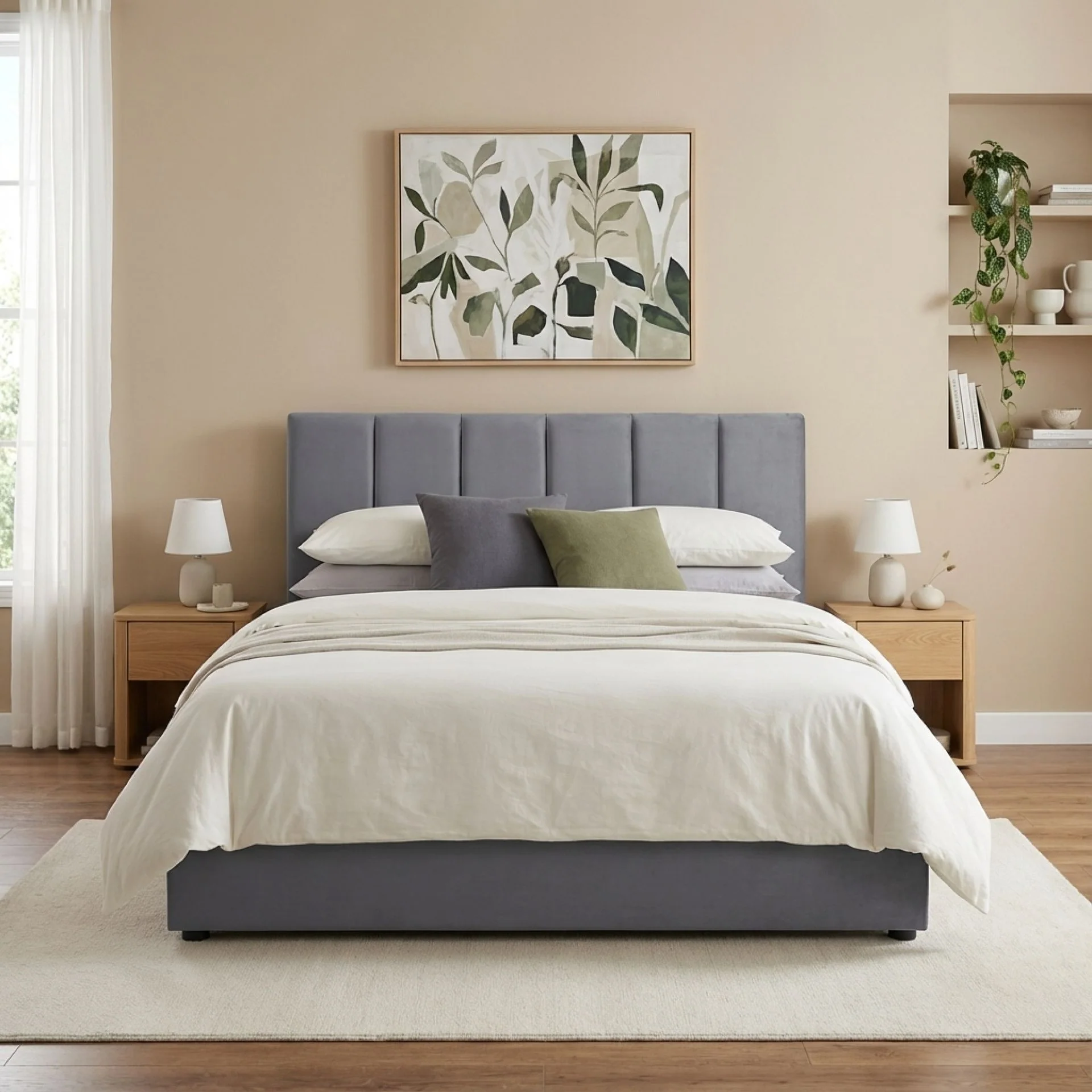 Penelope Double Gas Lift Velvet Bed Frame - Grey - Image 3
