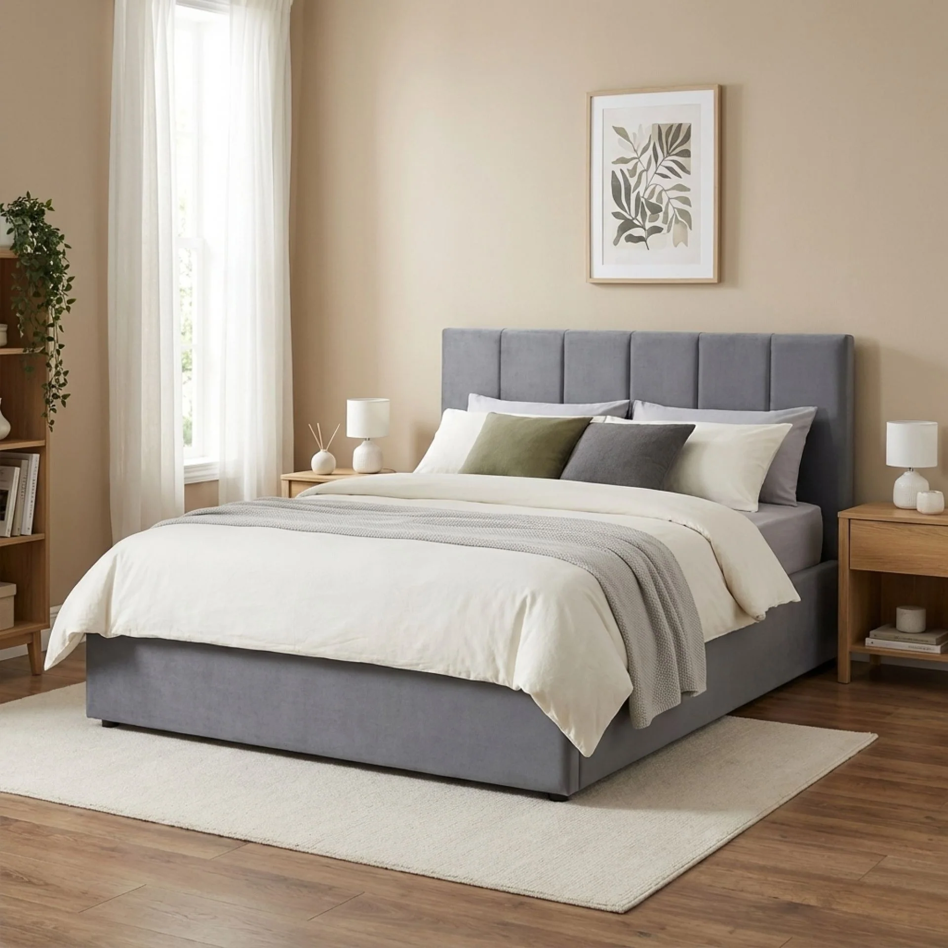 Penelope Double Gas Lift Velvet Bed Frame - Grey - Image 4