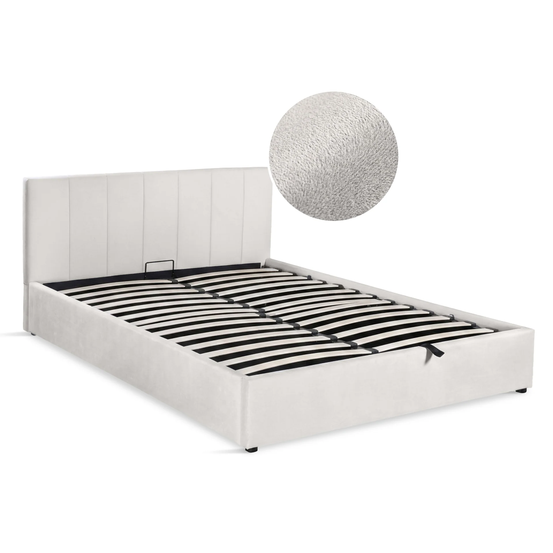 Penelope Queen Gas Lift Velvet Bed Frame - Beige - Image 9