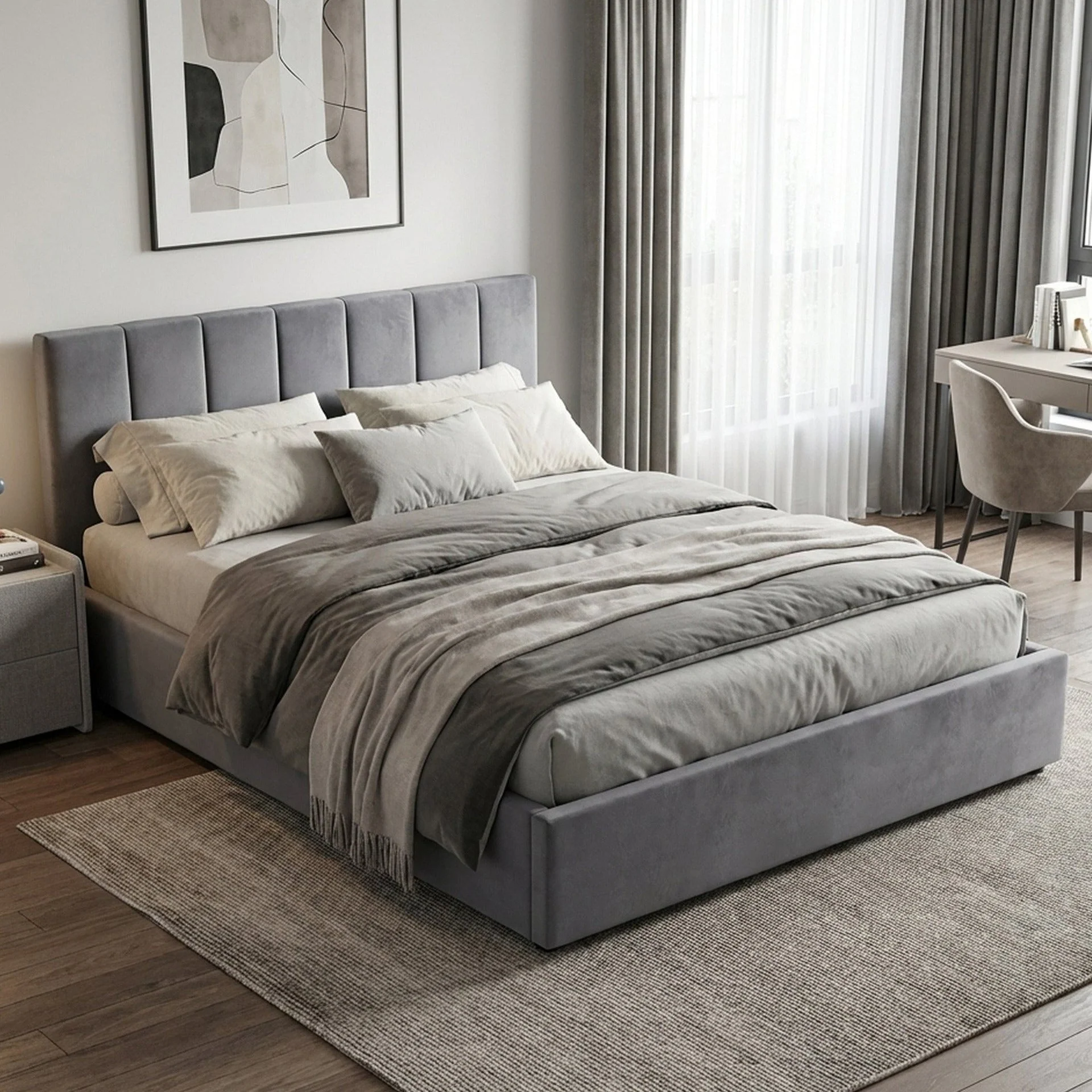 Penelope Queen Gas Lift Velvet Bed Frame - Grey