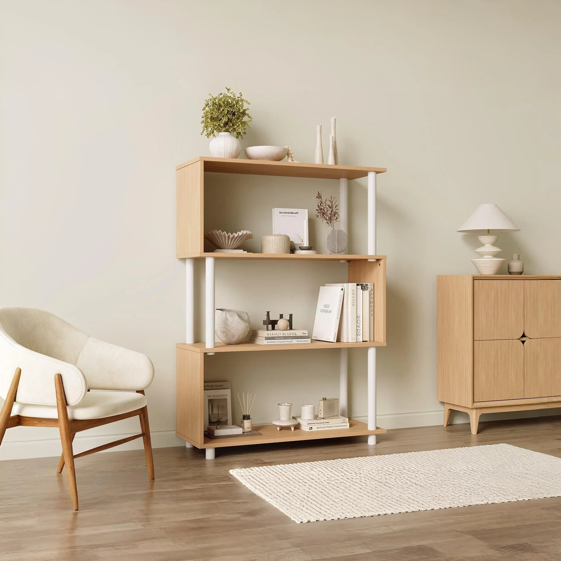 Petone 4 Tier Flexi Storage Rack - Maple + White - Image 3