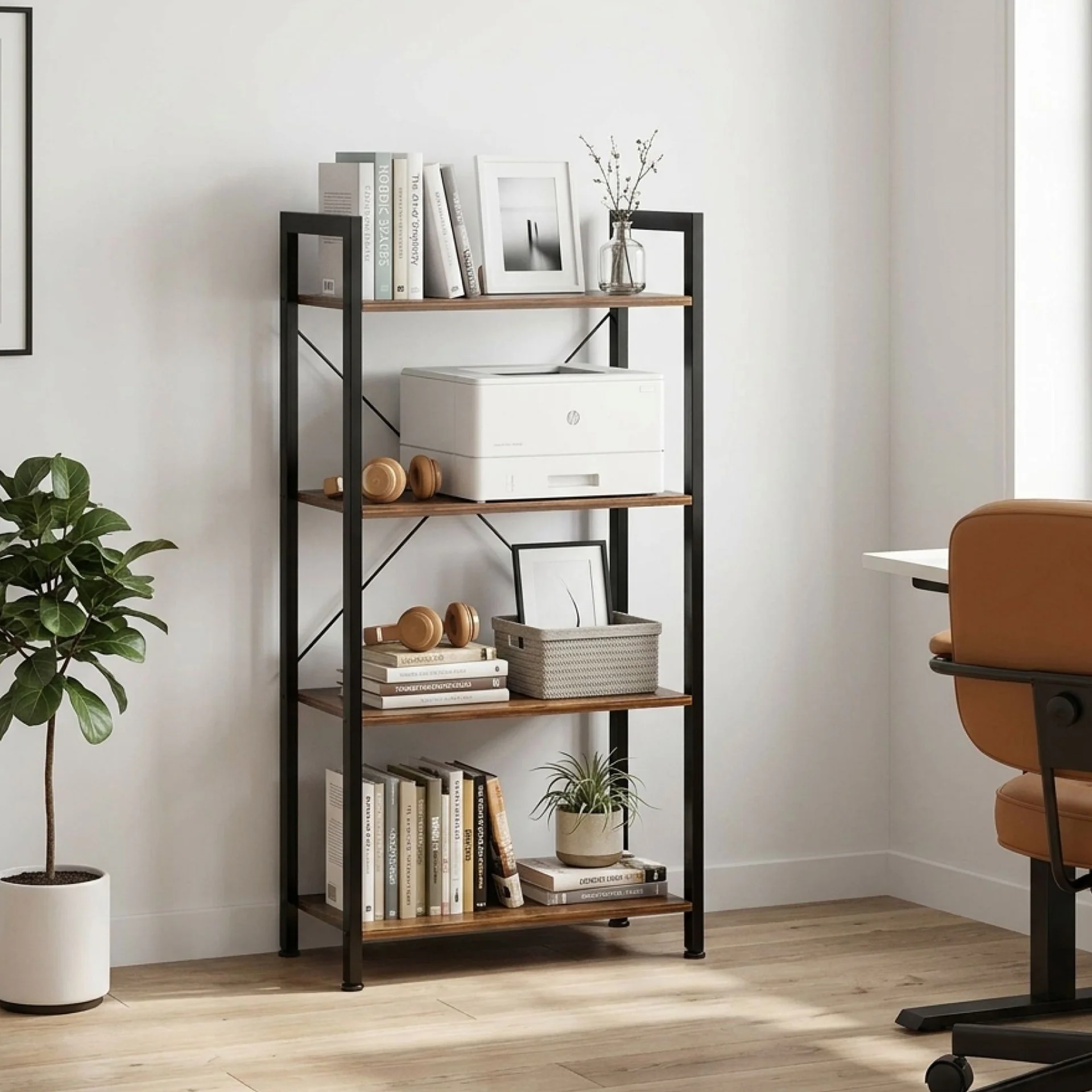 Poroti 4 Tier Bookshelf Storage Shelf - Rustic Brown