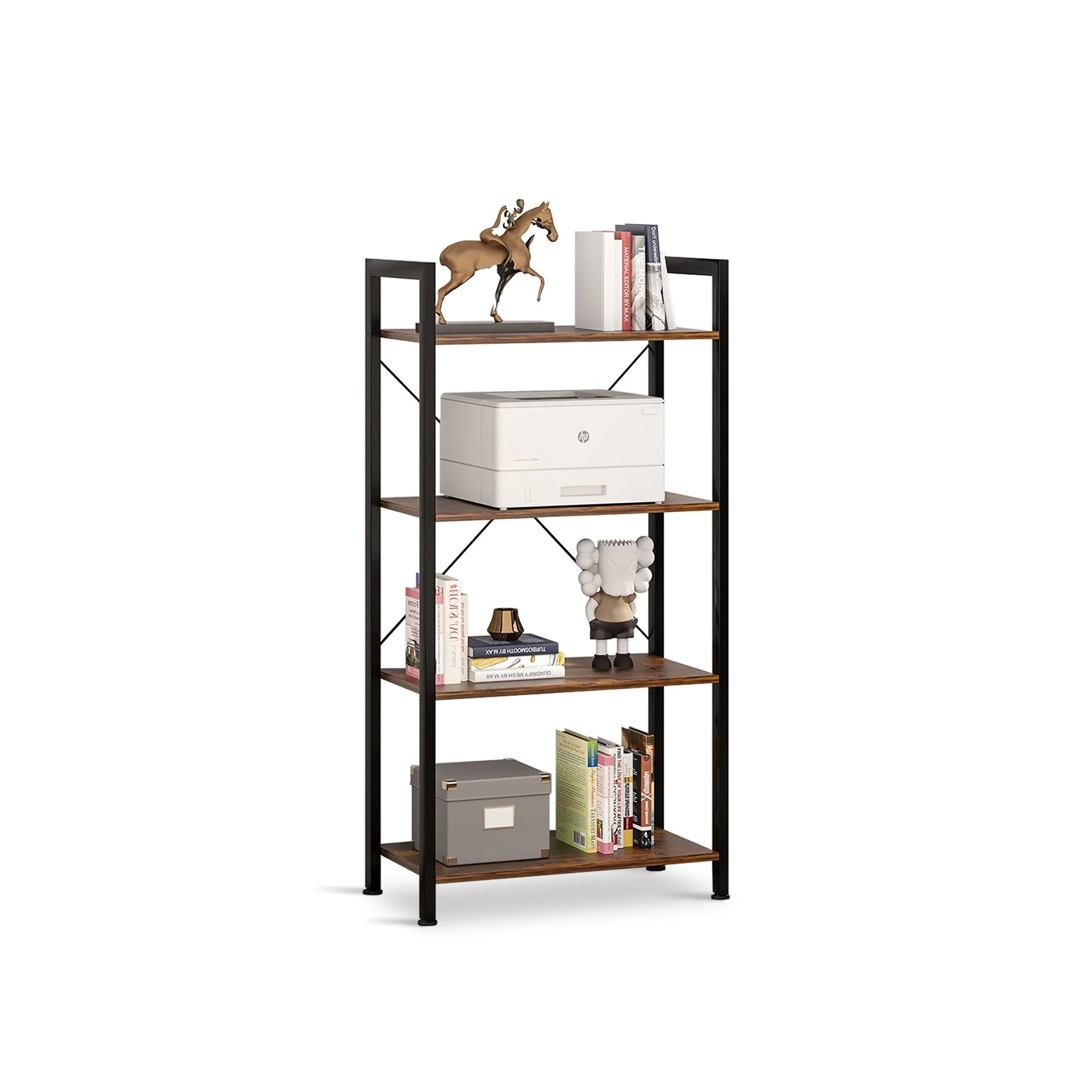 Poroti 4 Tier Bookshelf Storage Shelf - Rustic Brown - Image 8