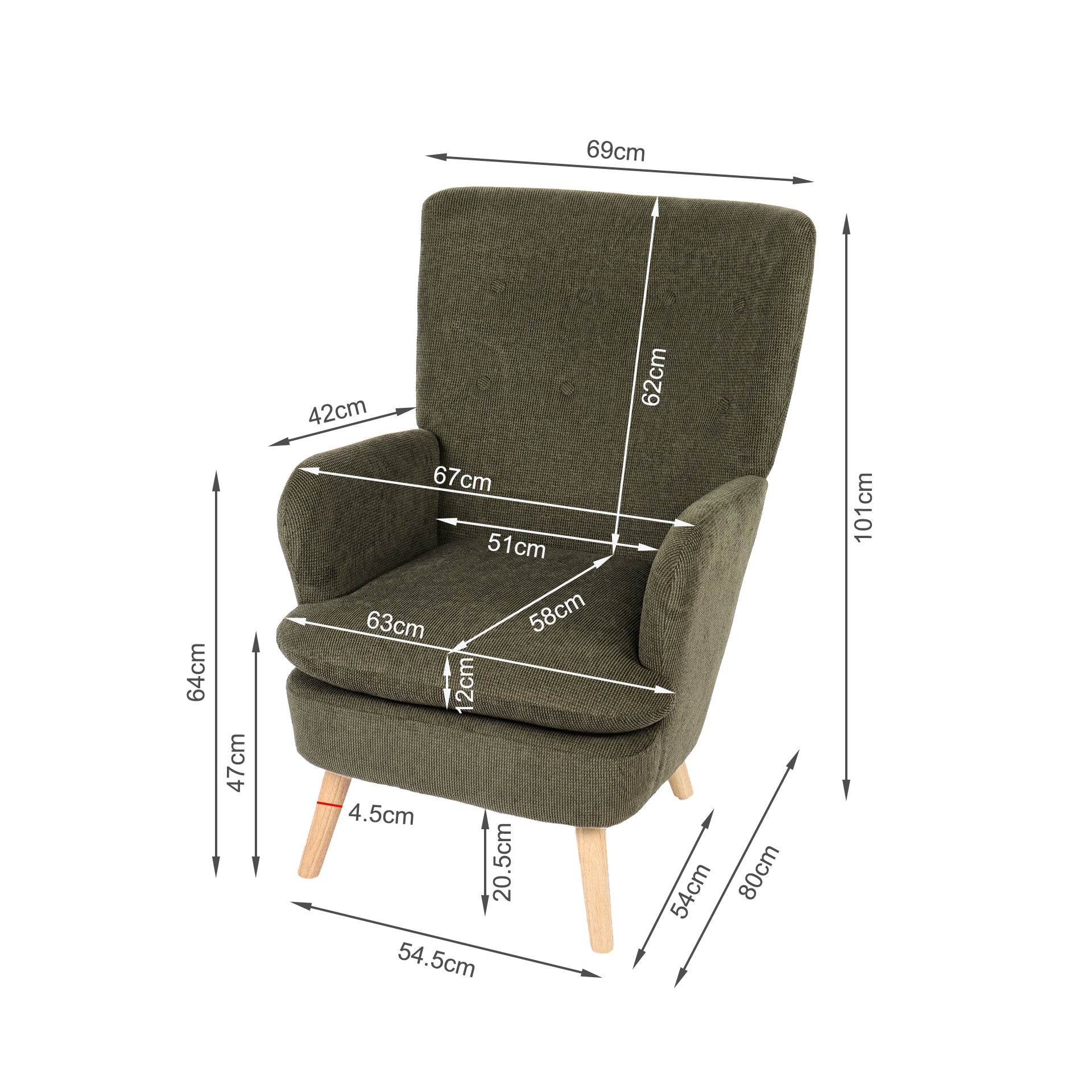 Puff Linen Armchair - Dark Green - Image 13