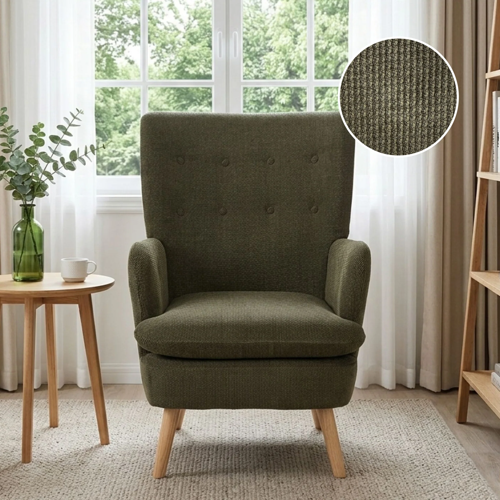 Puff Linen Armchair - Dark Green - Image 2