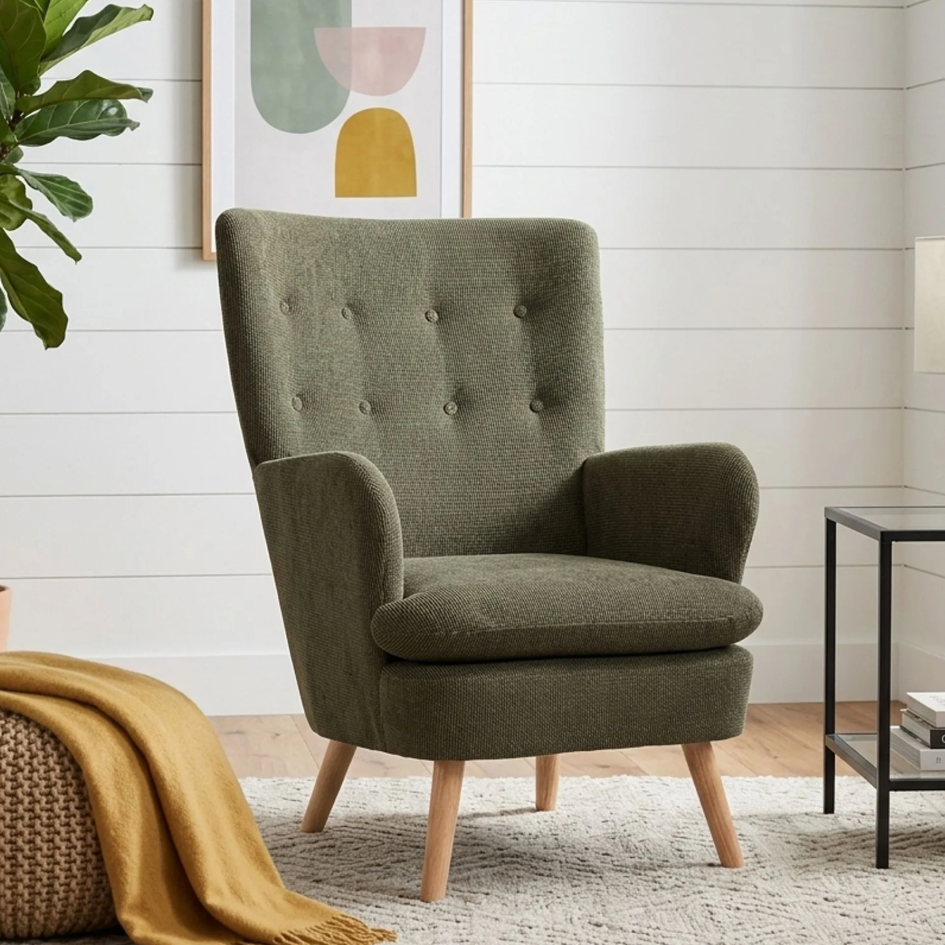 Puff Linen Armchair - Dark Green - Image 3