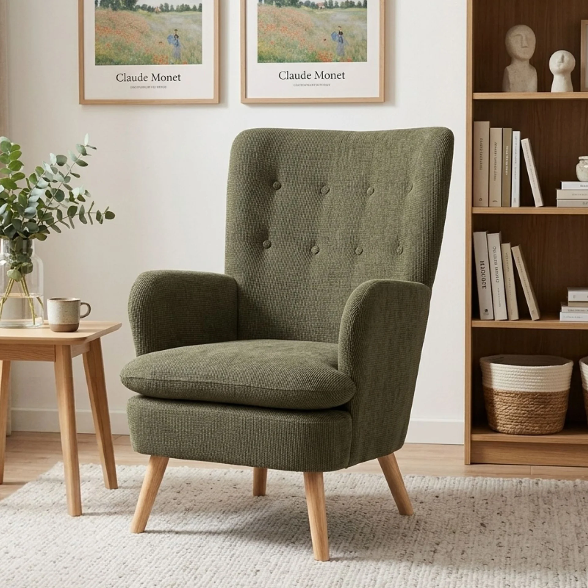 Puff Linen Armchair - Dark Green - Image 4